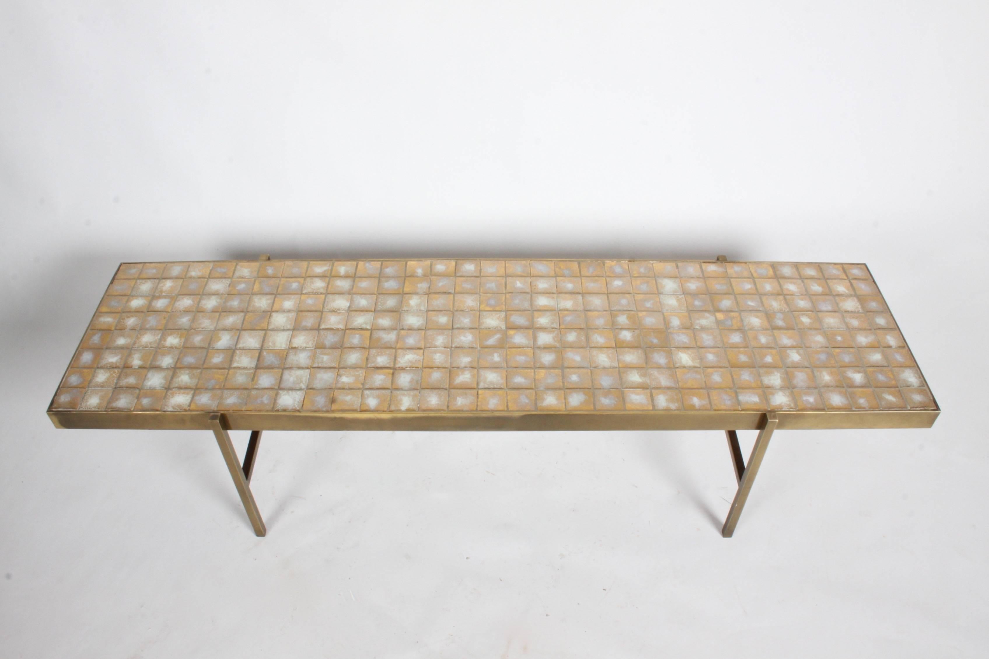 Mid-Century Modern Edward Wormley for Dunbar Style Brass and Tiled Coffee Table