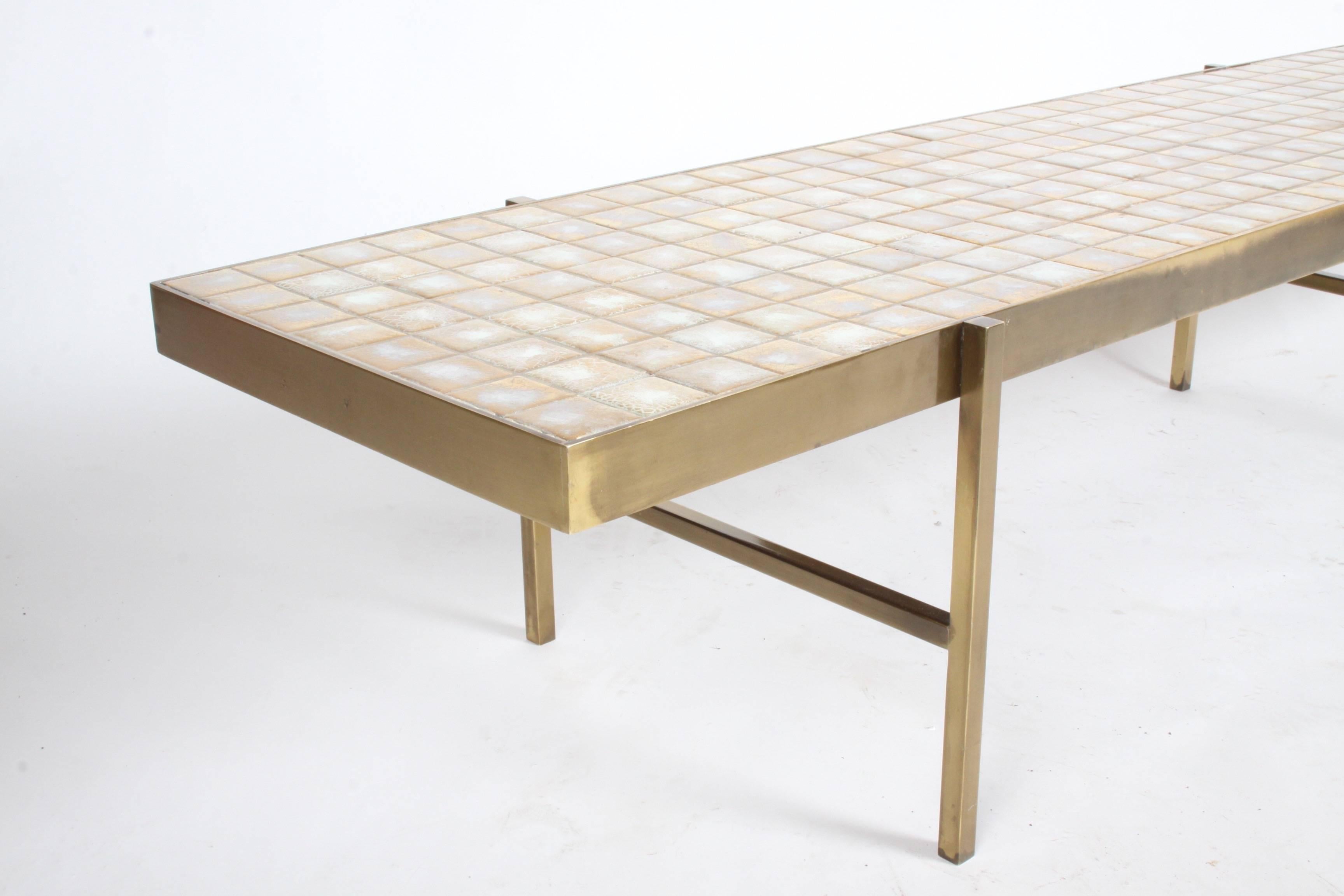 Edward Wormley for Dunbar Style Brass and Tiled Coffee Table In Excellent Condition In St. Louis, MO