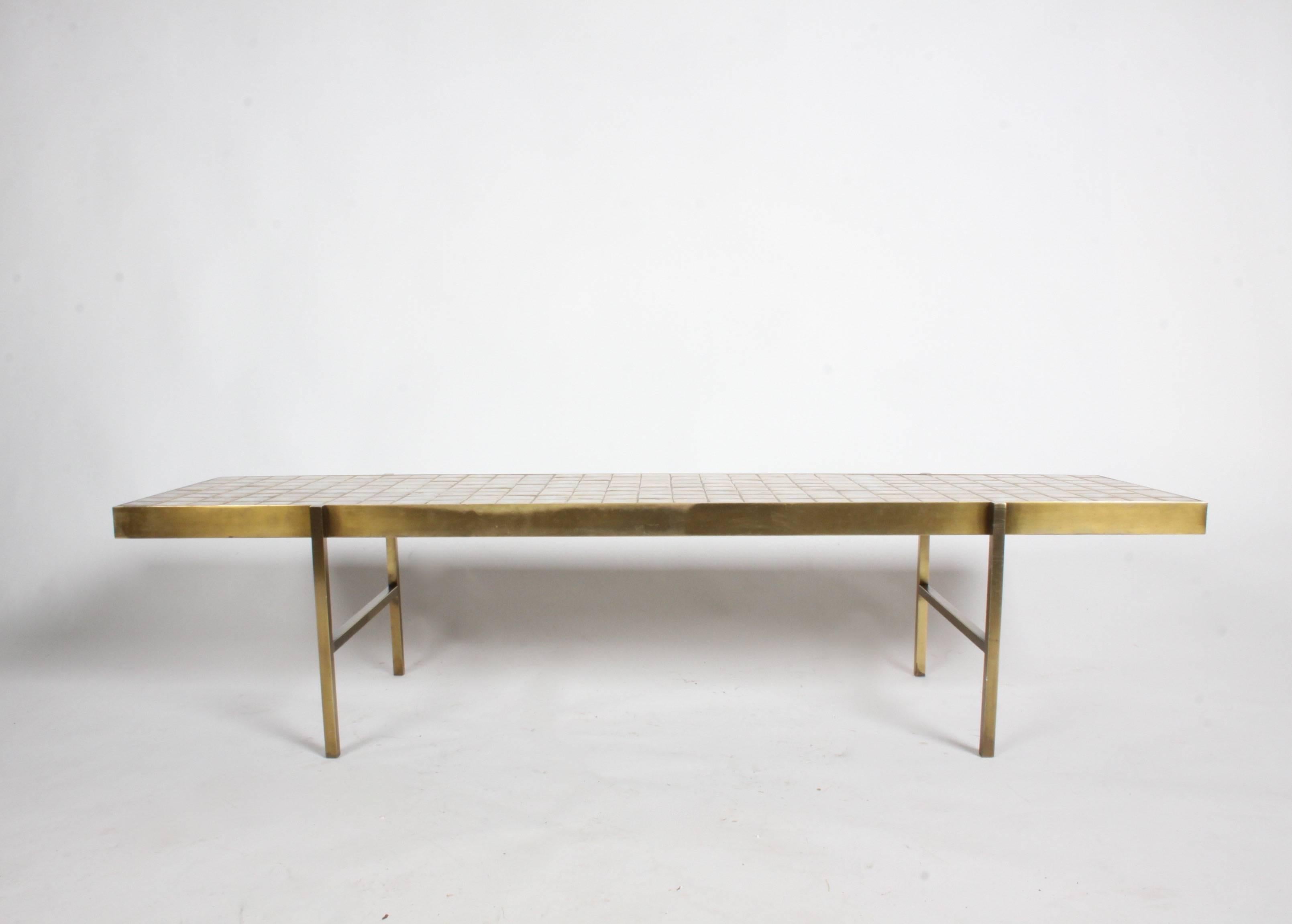 Edward Wormley for Dunbar Style Brass and Tiled Coffee Table 1