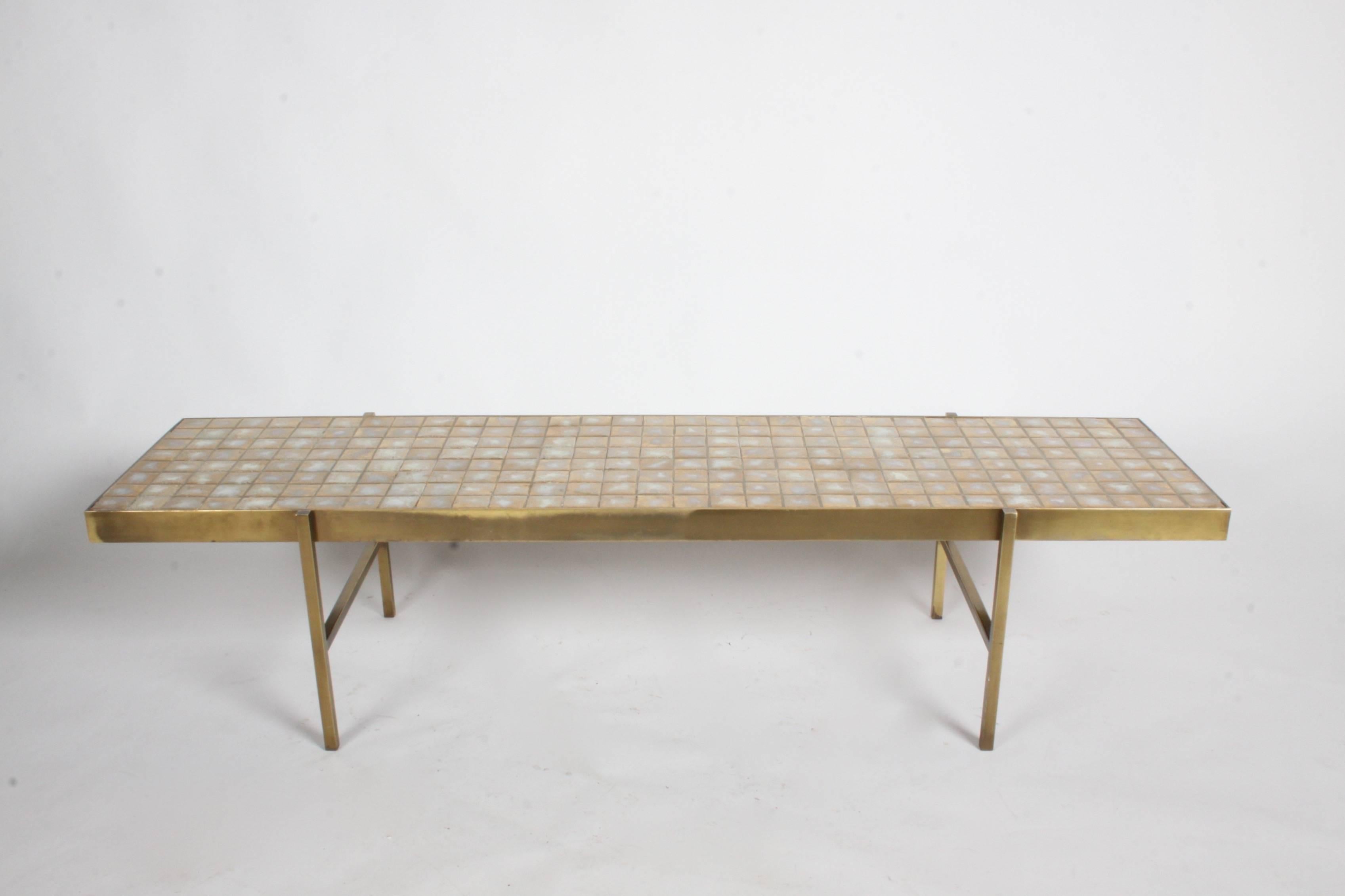 Edward Wormley for Dunbar Style Brass and Tiled Coffee Table 2