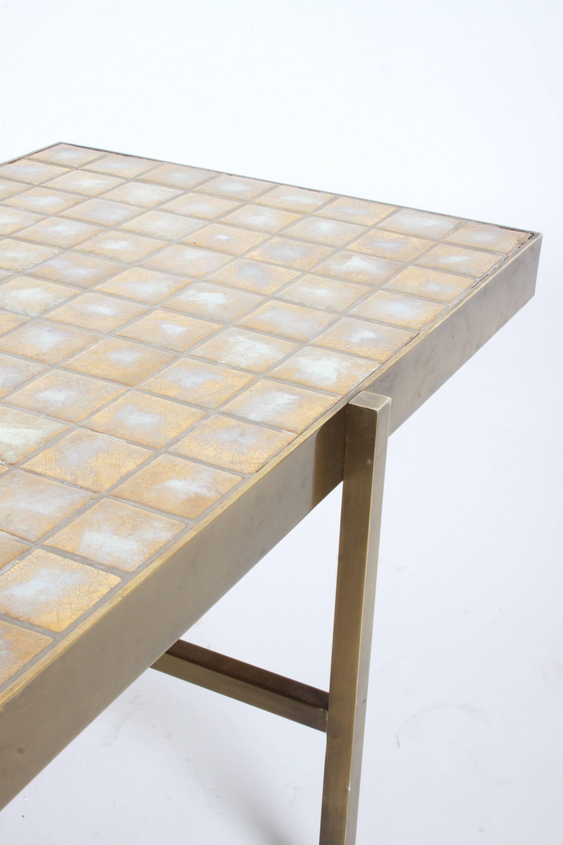 Edward Wormley for Dunbar Style Brass and Tiled Coffee Table 3