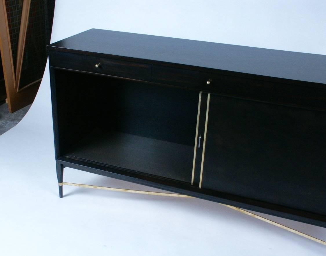 Polished Paul McCobb for Calvin Sideboard with Brass X Strecher