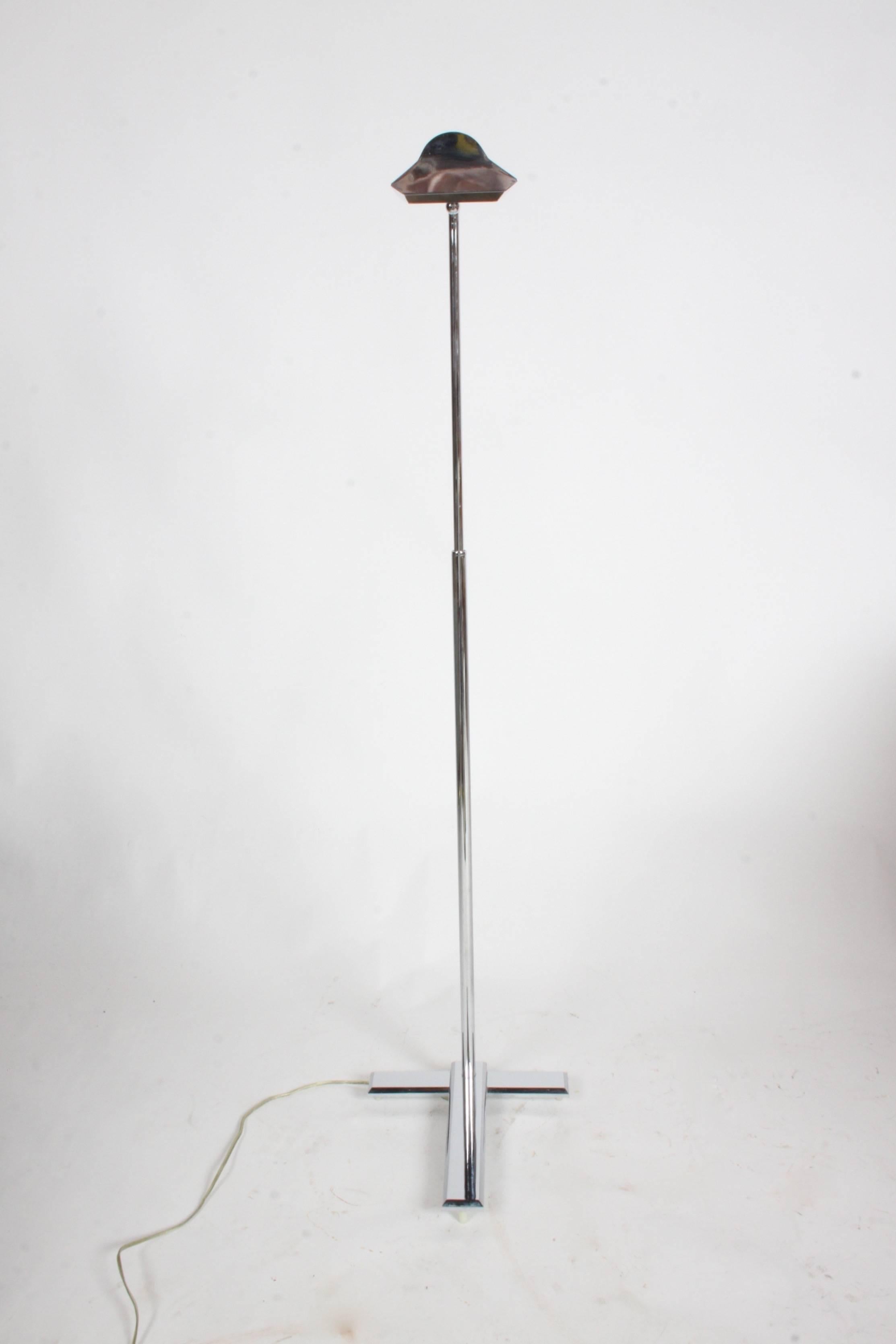 1970s Cedric Hartman style adjustable and swivel chrome floor lamp. Chrome is in excellent condition. Adjusts from 44