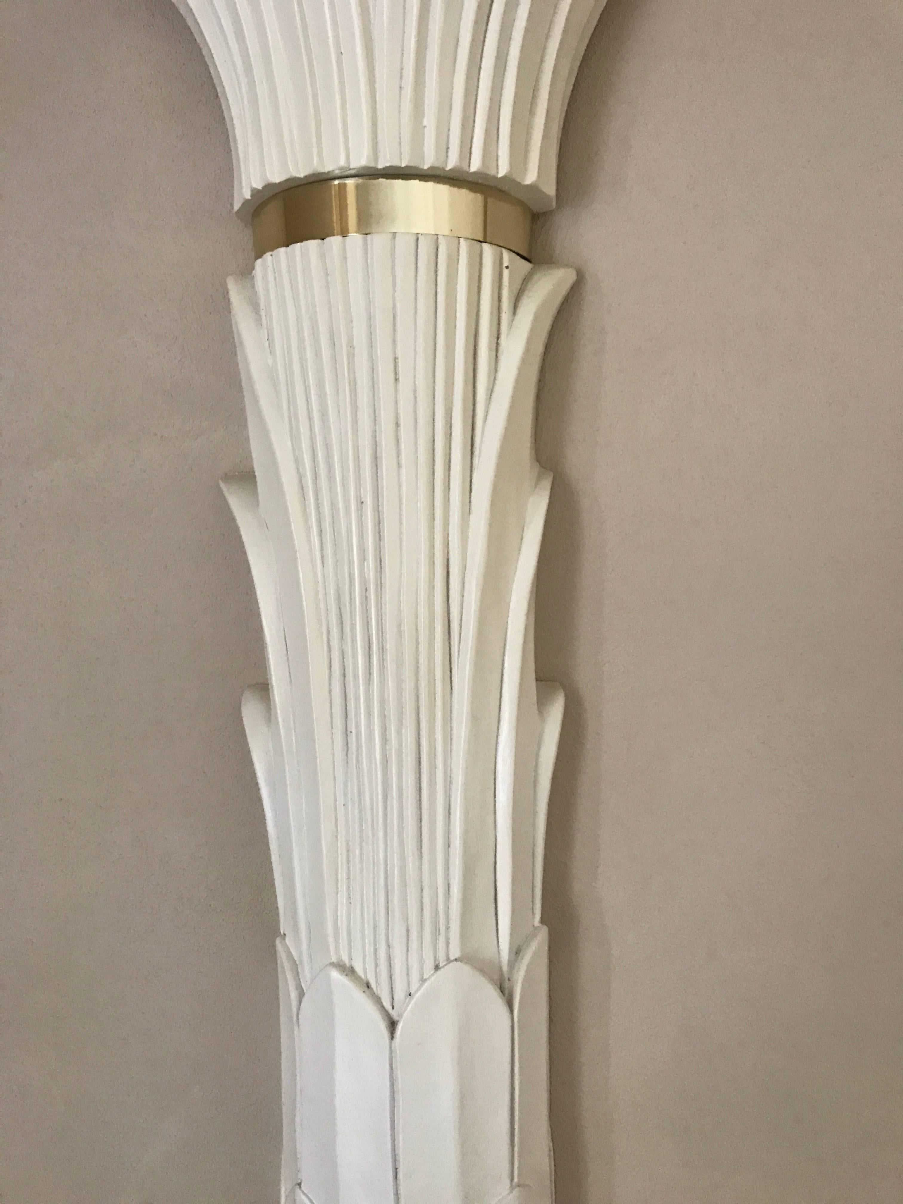 Pair of Serge Roche Style Sconces in Stylized Palm Motif In Good Condition In St. Louis, MO