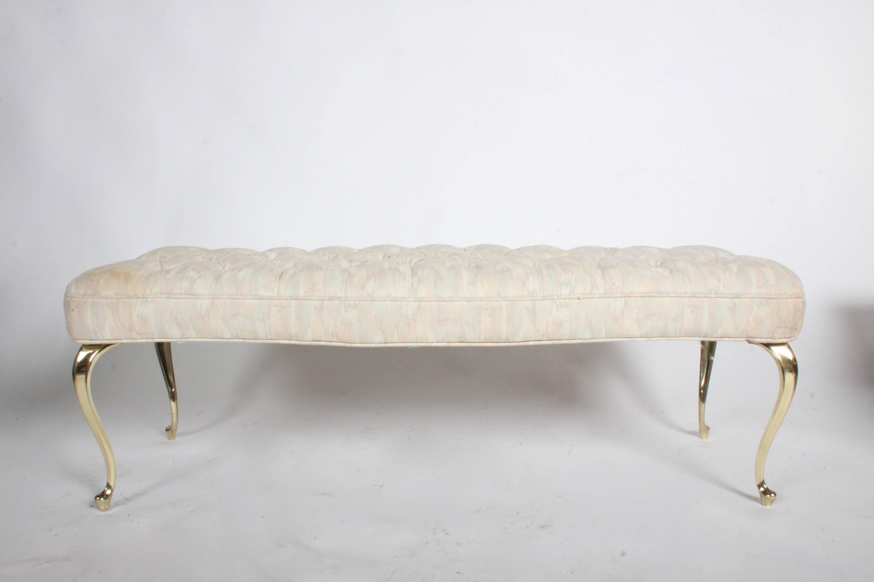 Hollywood Regency Tufted Bench with Brass Legs In Excellent Condition For Sale In St. Louis, MO