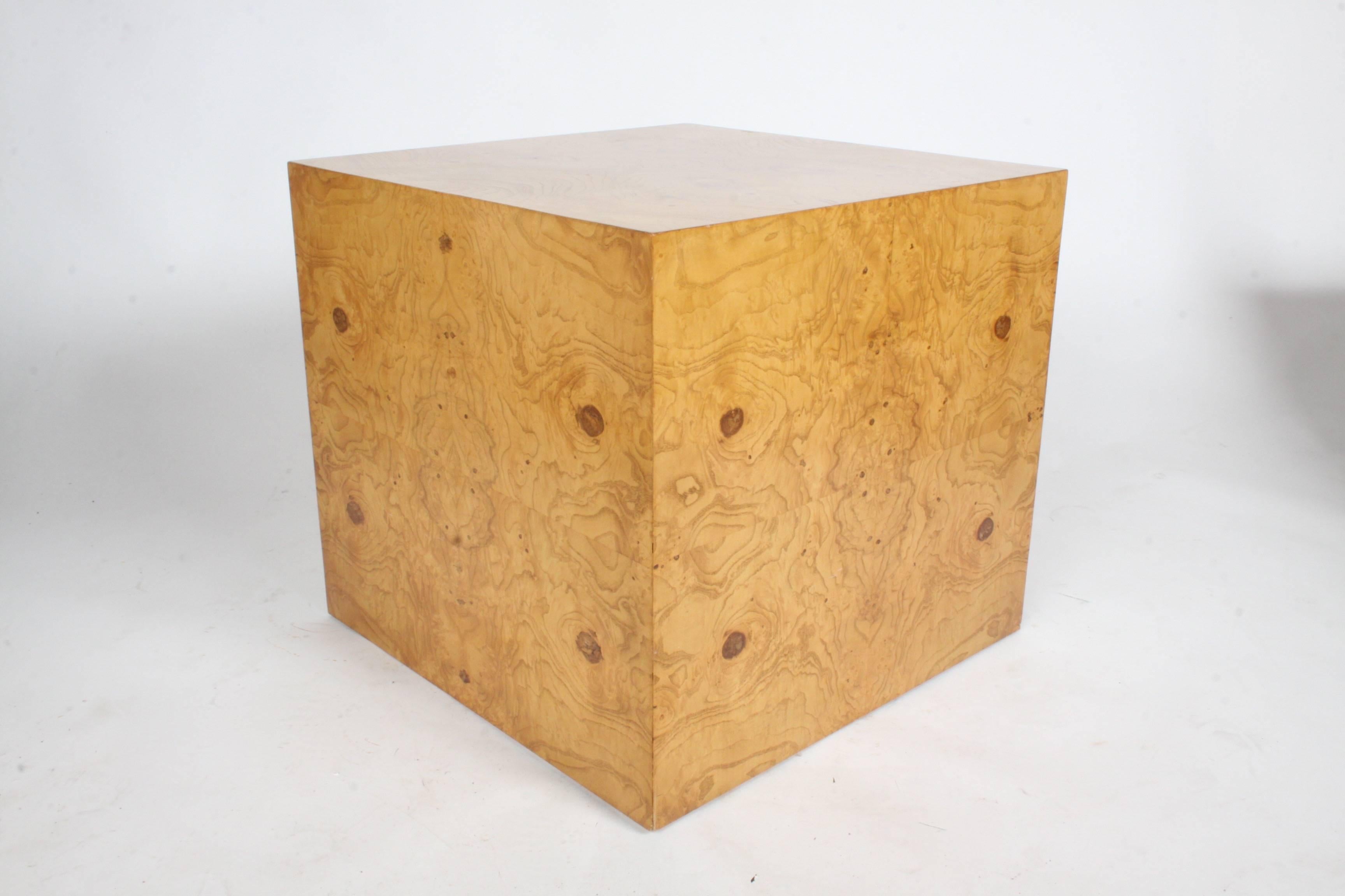 American Milo Baughman Thayer Coggin Pair of Burl Wood Cube End Tables