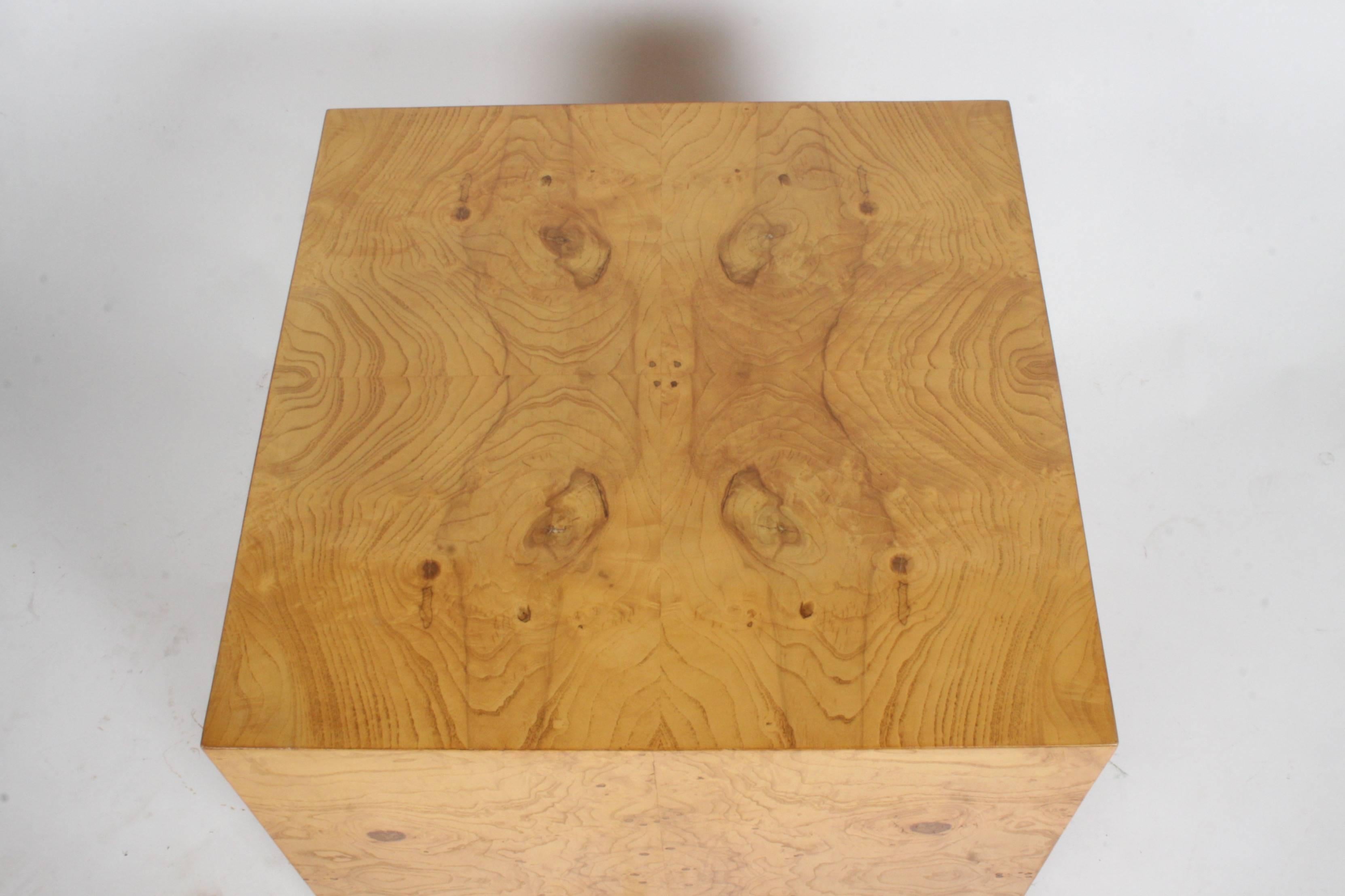 Mid-Century Modern Milo Baughman Thayer Coggin Pair of Burl Wood Cube End Tables