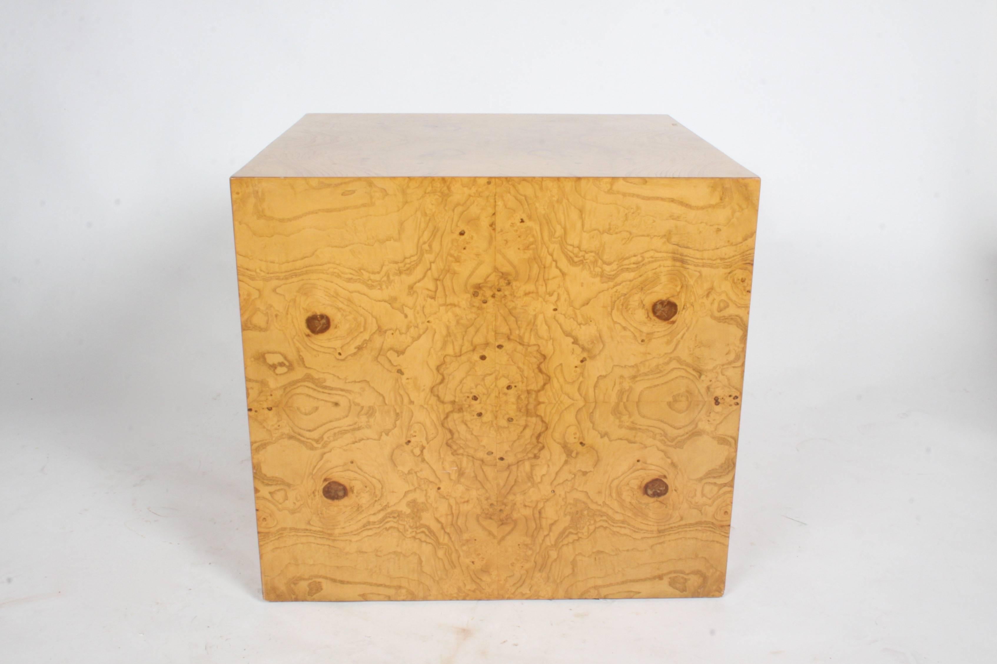 Late 20th Century Milo Baughman Thayer Coggin Pair of Burl Wood Cube End Tables