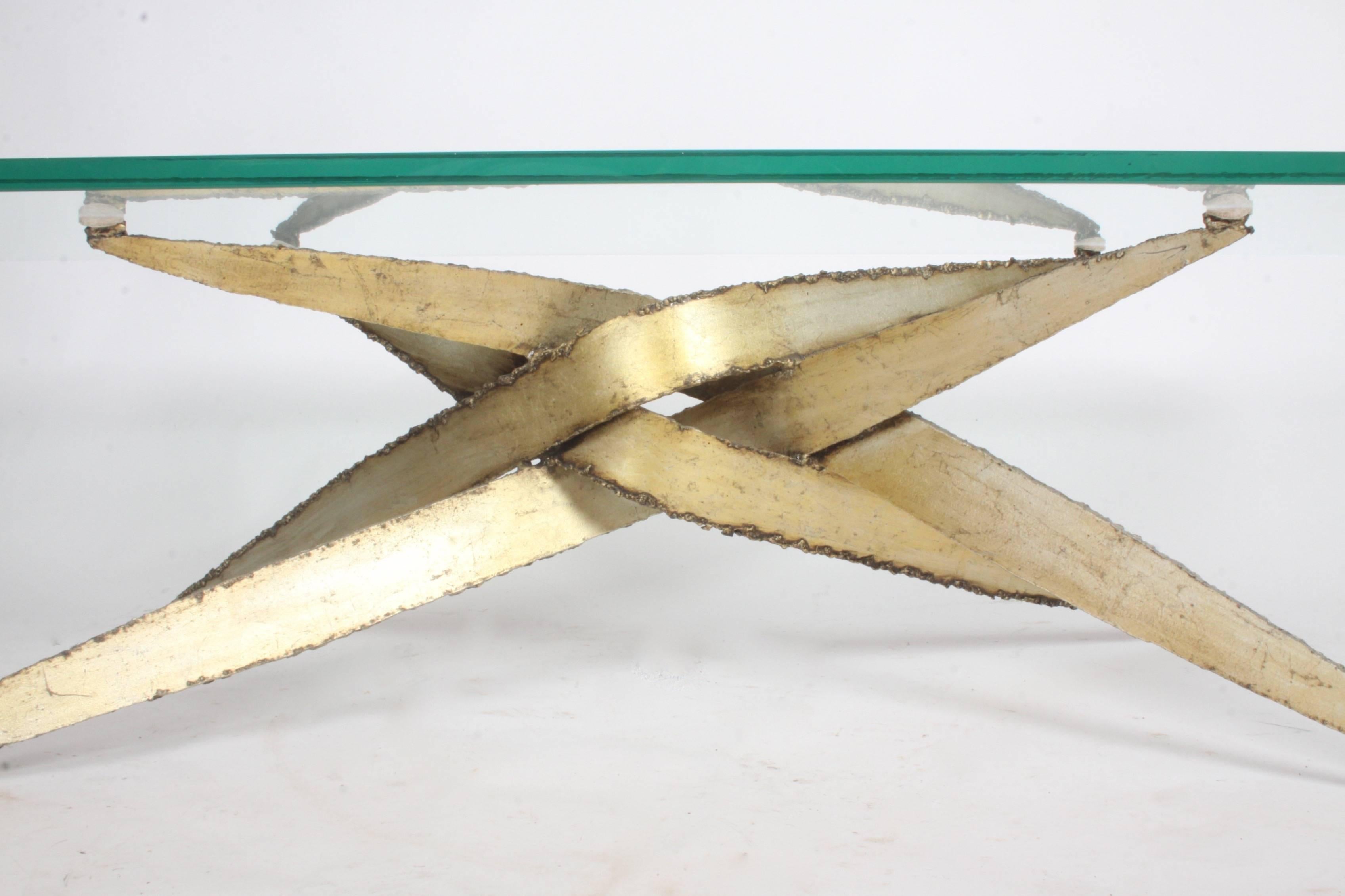 Sculptural Brutalist Torch Cut Glass Top Coffee Table, 1970s In Excellent Condition In St. Louis, MO