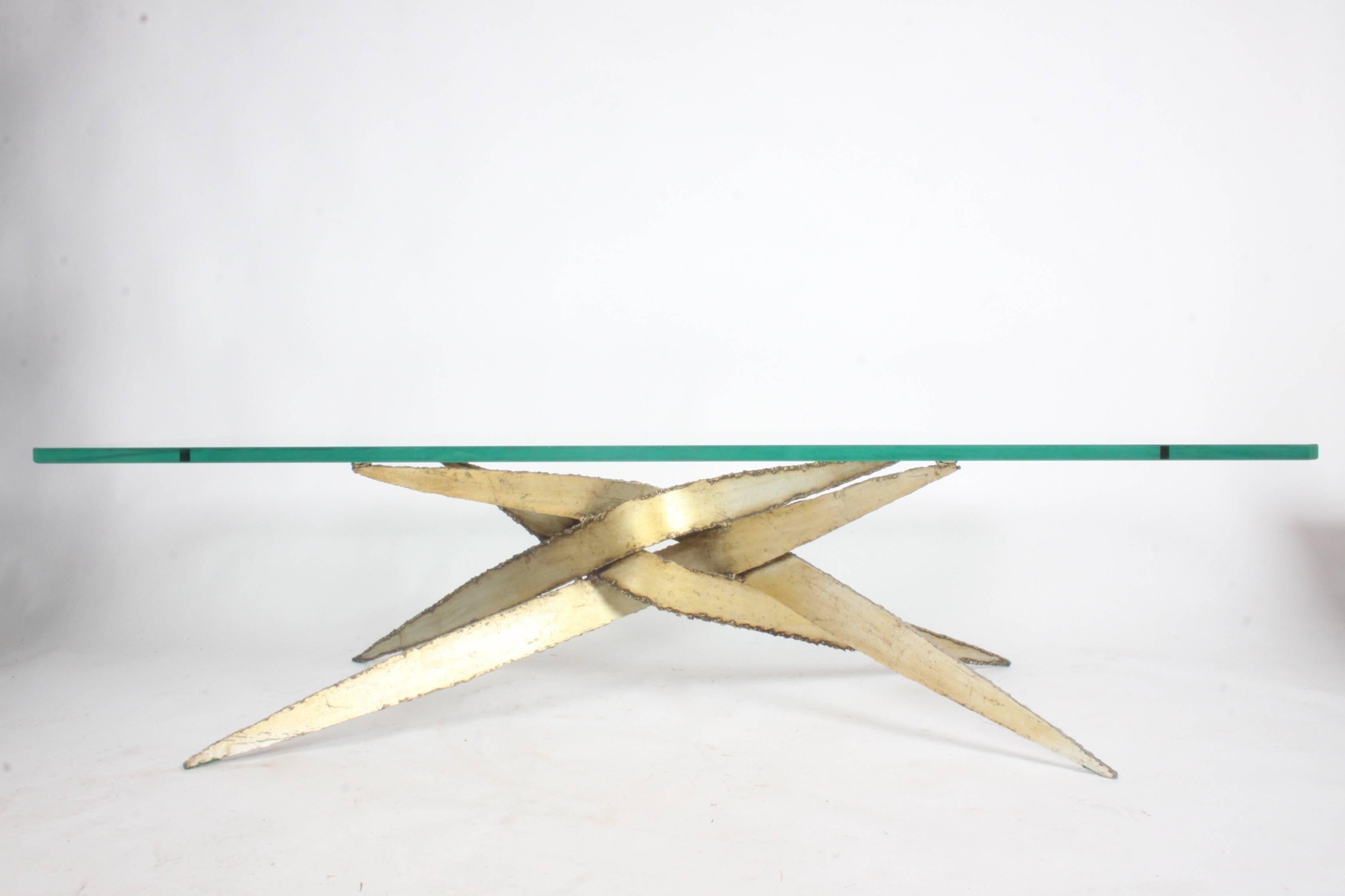 Sculptural Brutalist Torch Cut Glass Top Coffee Table, 1970s 2