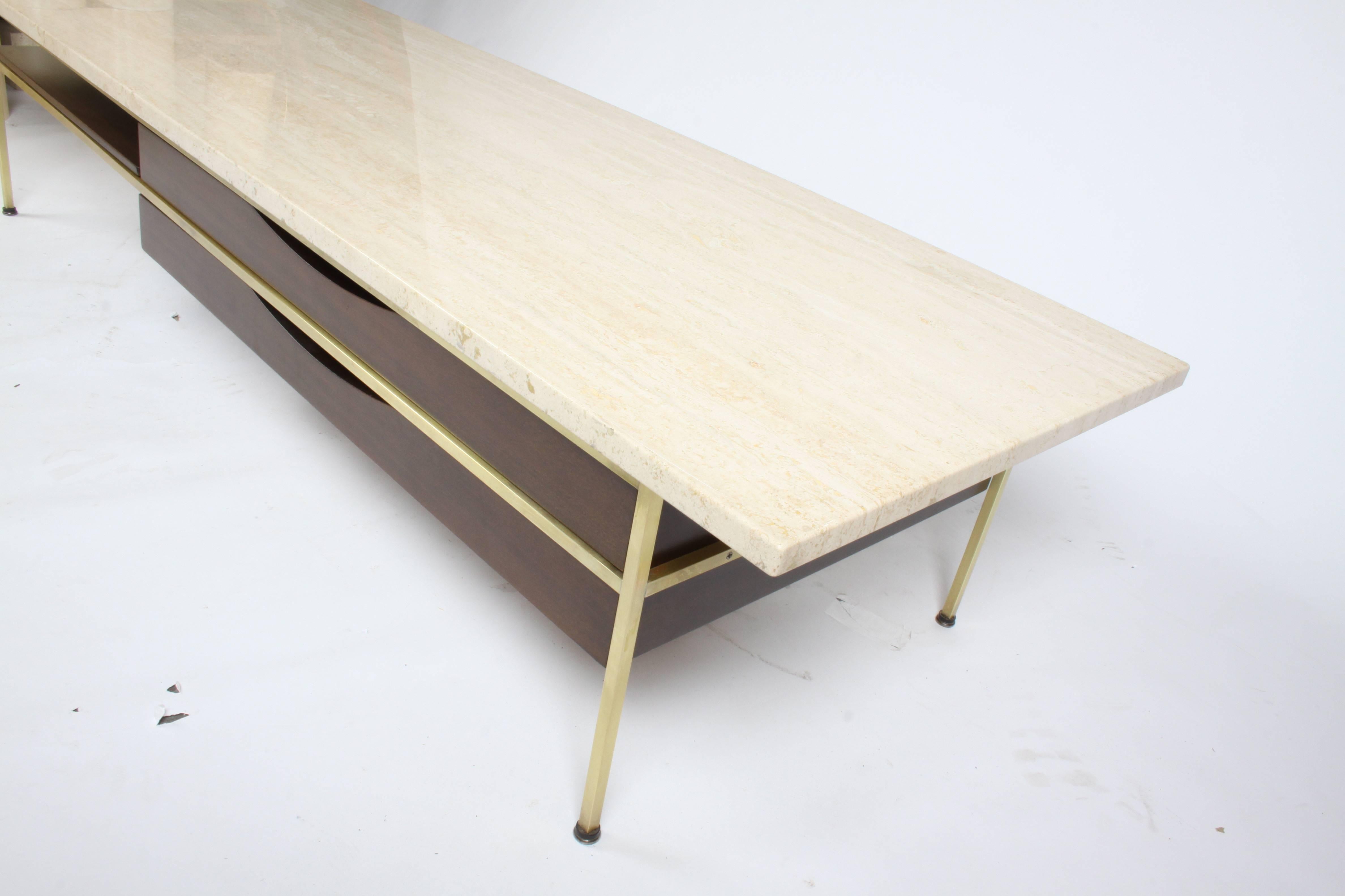 American Paul McCobb for Calvin Travertine Top Coffee Table