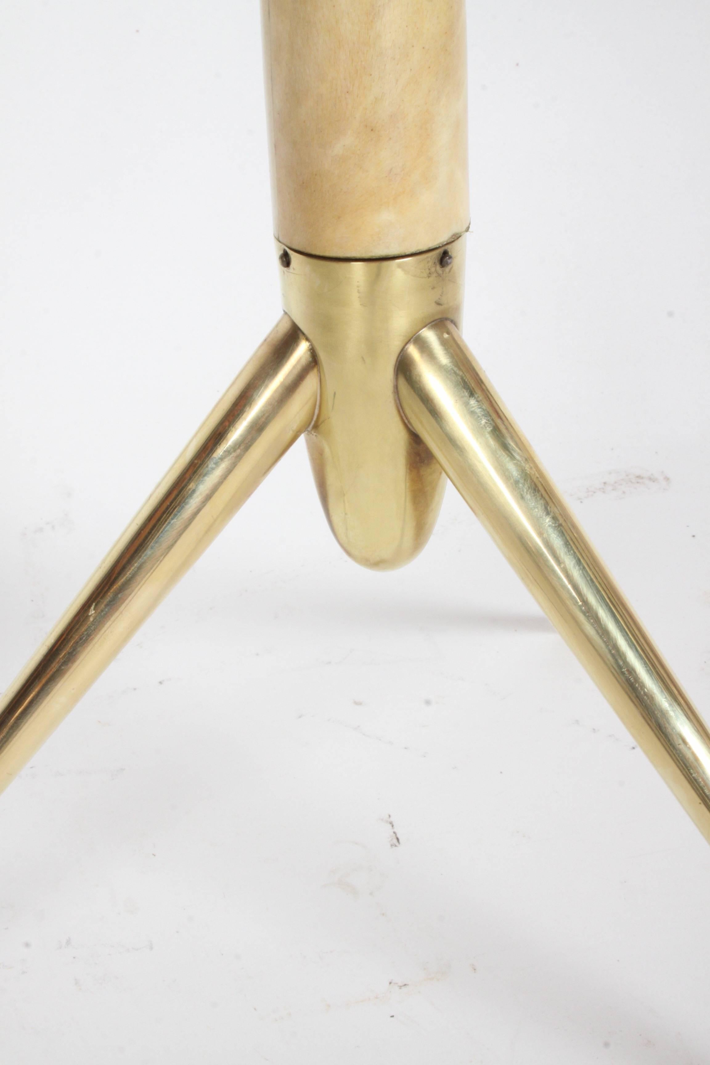 Mid-Century Modern Aldo Tura Italy Goatskin Parchment Side Table with Brass Tripod Legs