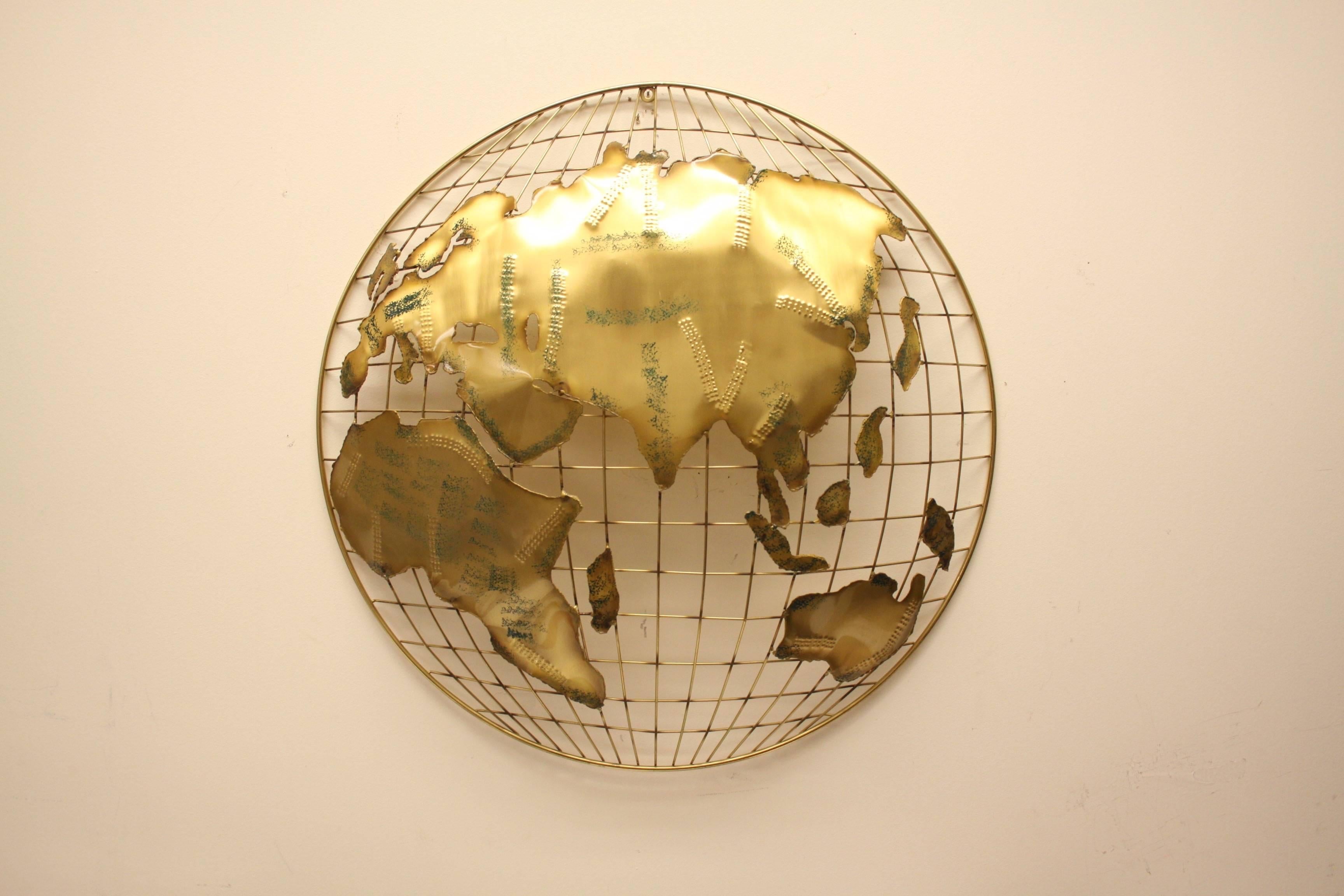 Pair of C. Jere Brass Globe Sphere Wall Sculptures, circa 1984 For Sale 4