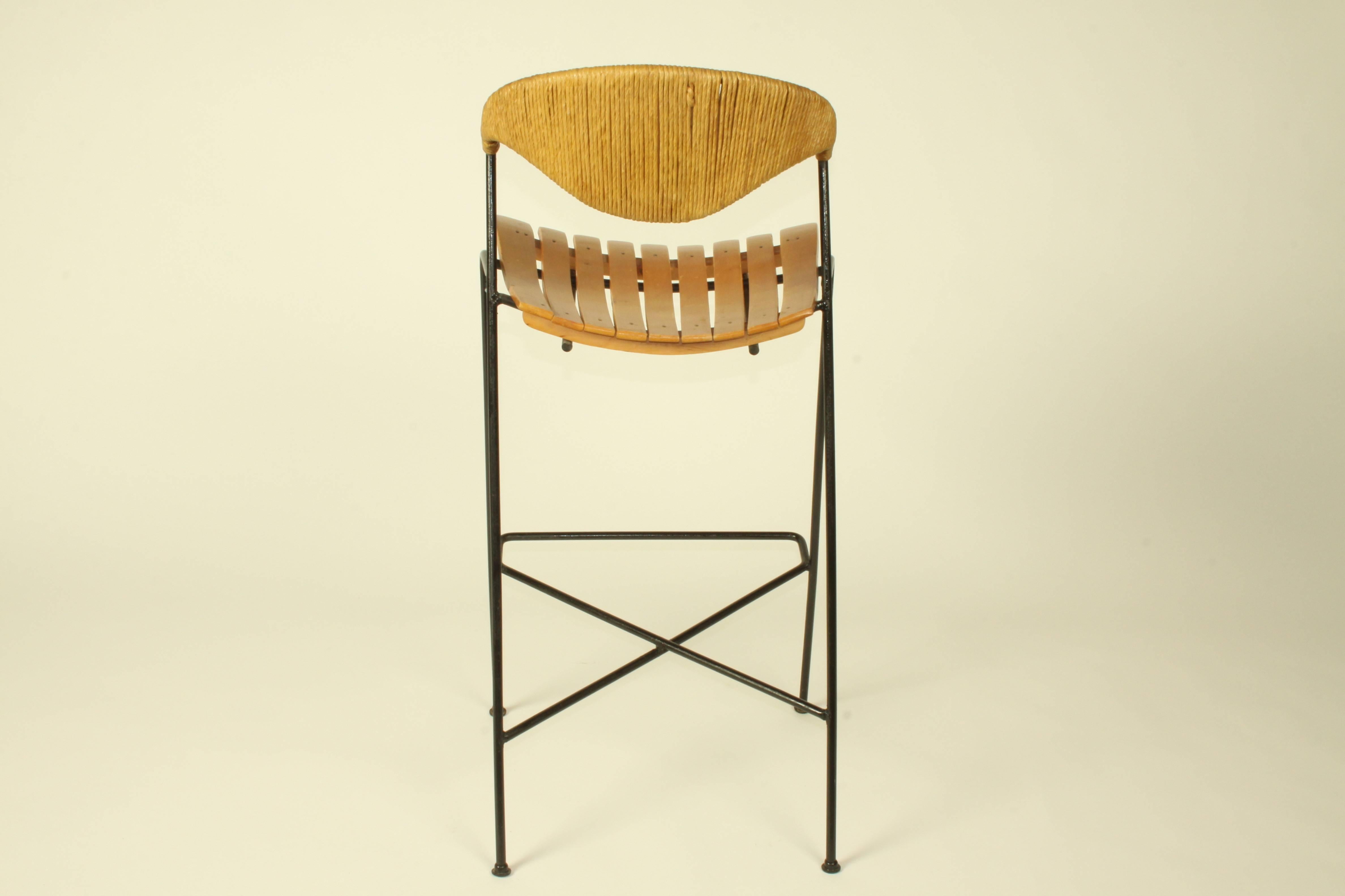 Pair of Arthur Umanoff Bar Stools for Raymor, Restored In Excellent Condition In St. Louis, MO