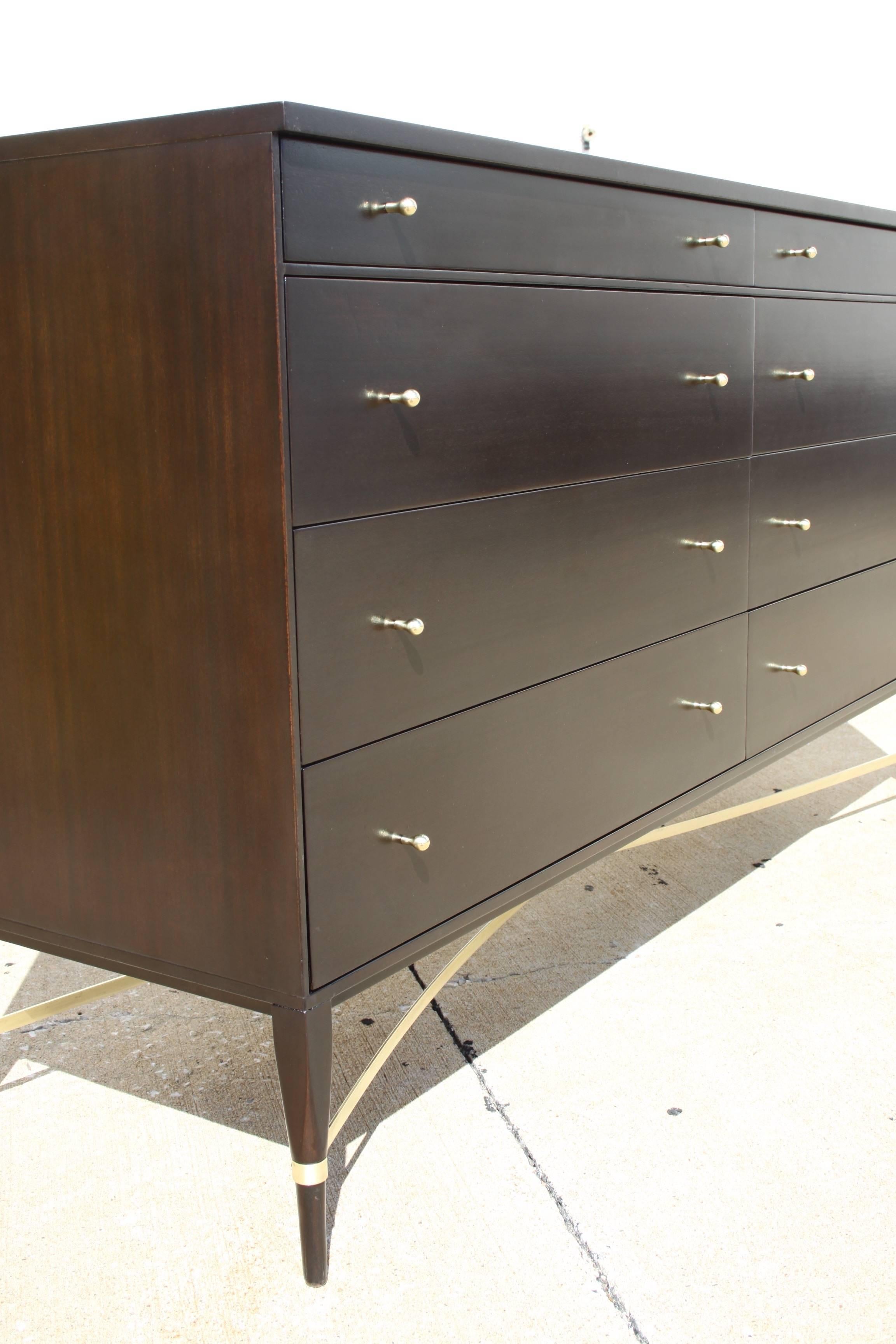 Mahogany Paul McCobb for Calvin Brass X-Base Eight-Drawer Dresser For Sale