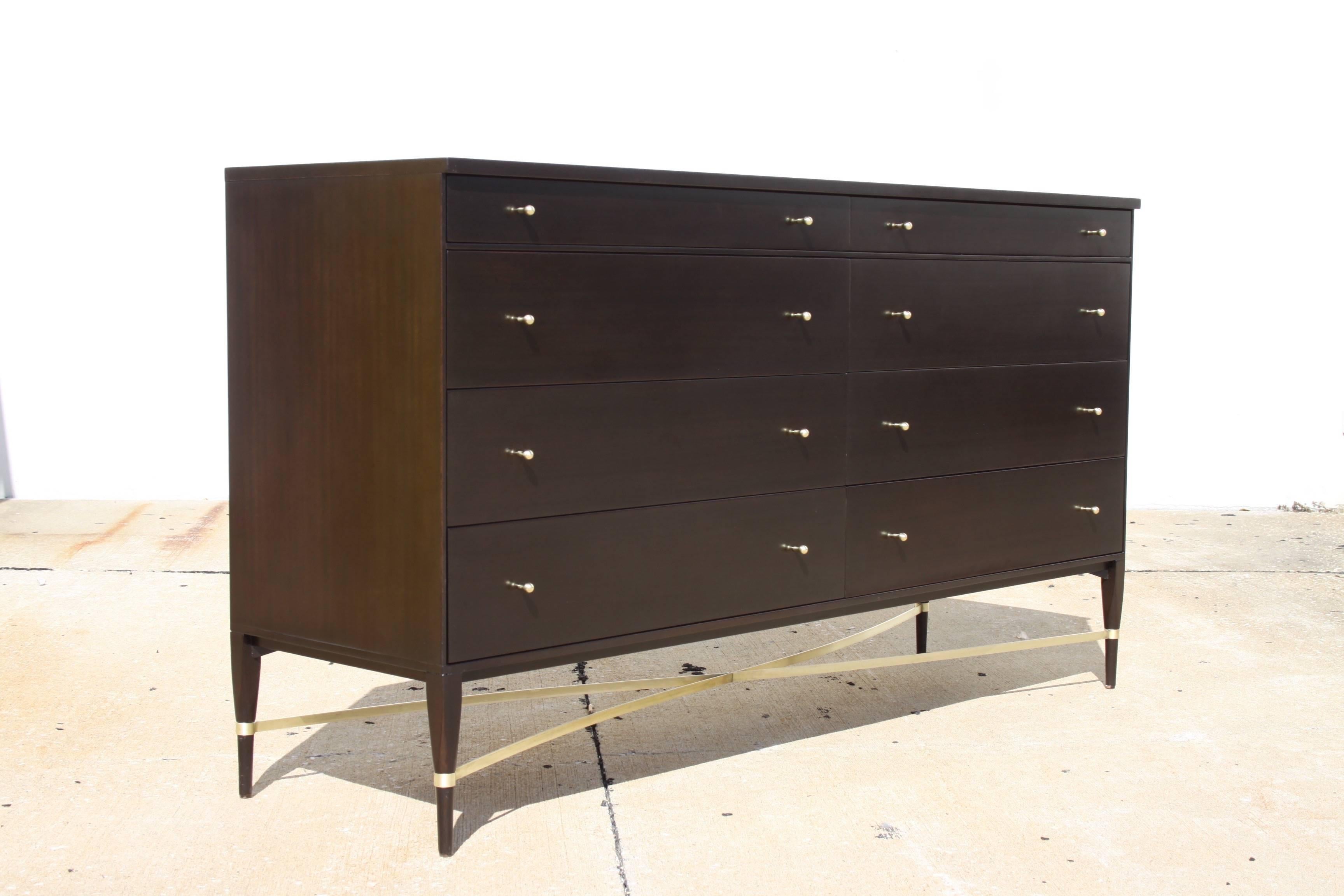 Mid-Century Modern Paul McCobb for Calvin Brass X-Base Eight-Drawer Dresser For Sale