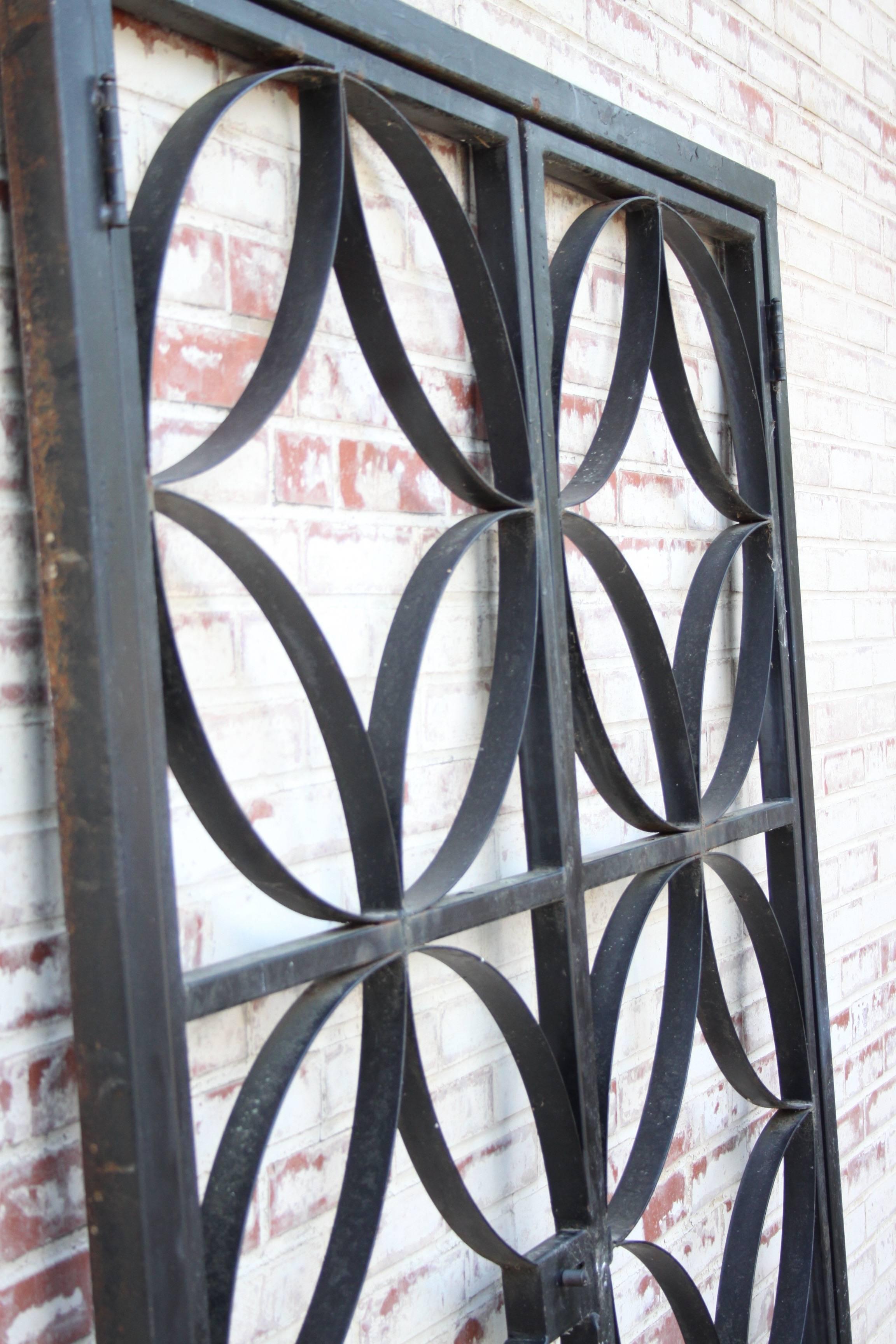 Large Midcentury Wrought Iron Architect Designed Garden Gate In Good Condition In St. Louis, MO