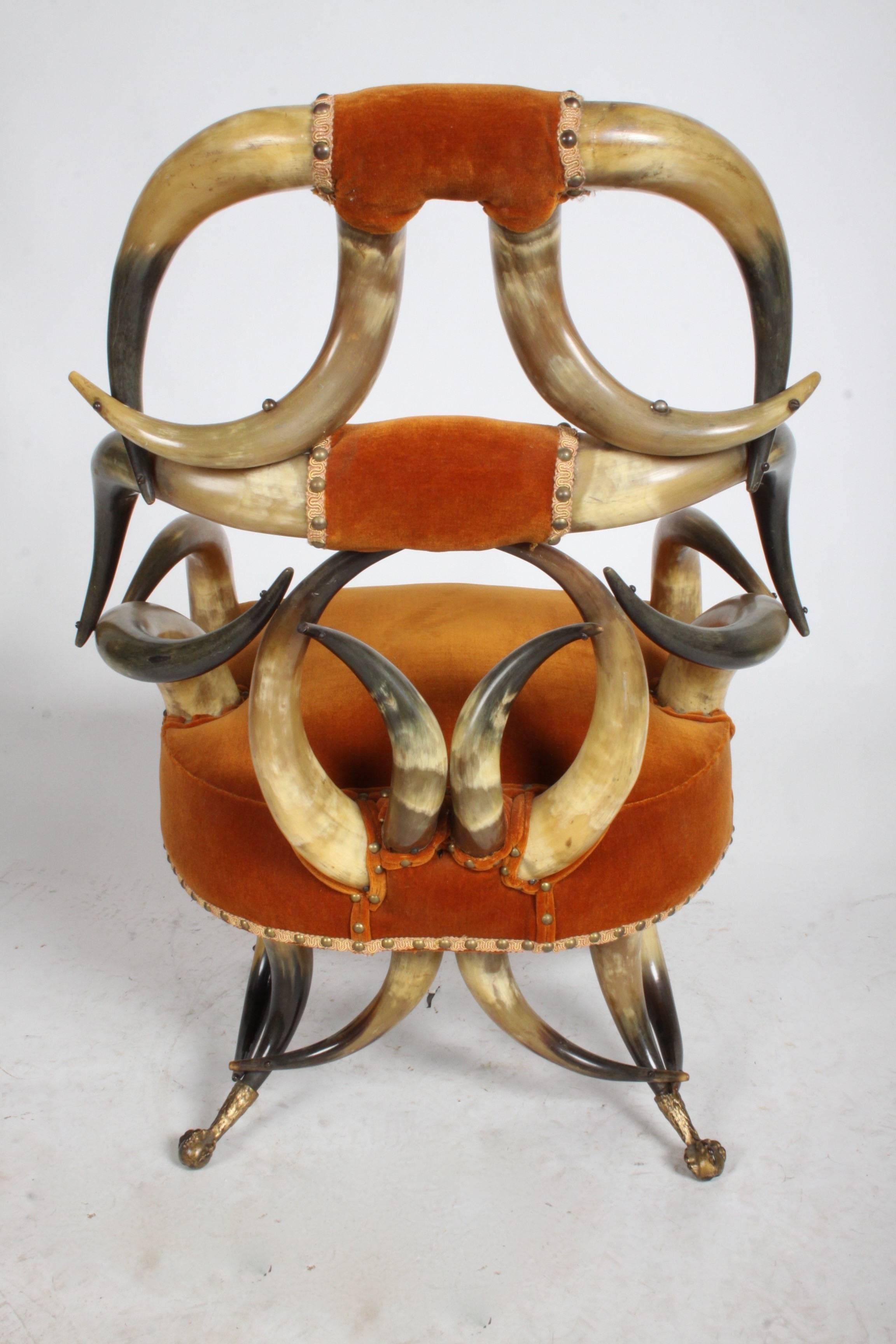 Incredible Late 19th Century Steer Horn Chair and Ottoman In Excellent Condition For Sale In St. Louis, MO