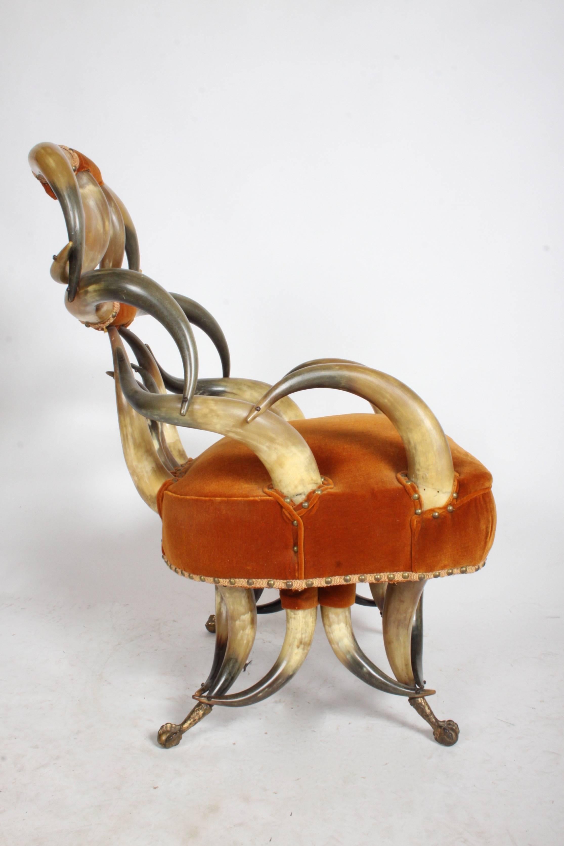 American Craftsman Incredible Late 19th Century Steer Horn Chair and Ottoman For Sale