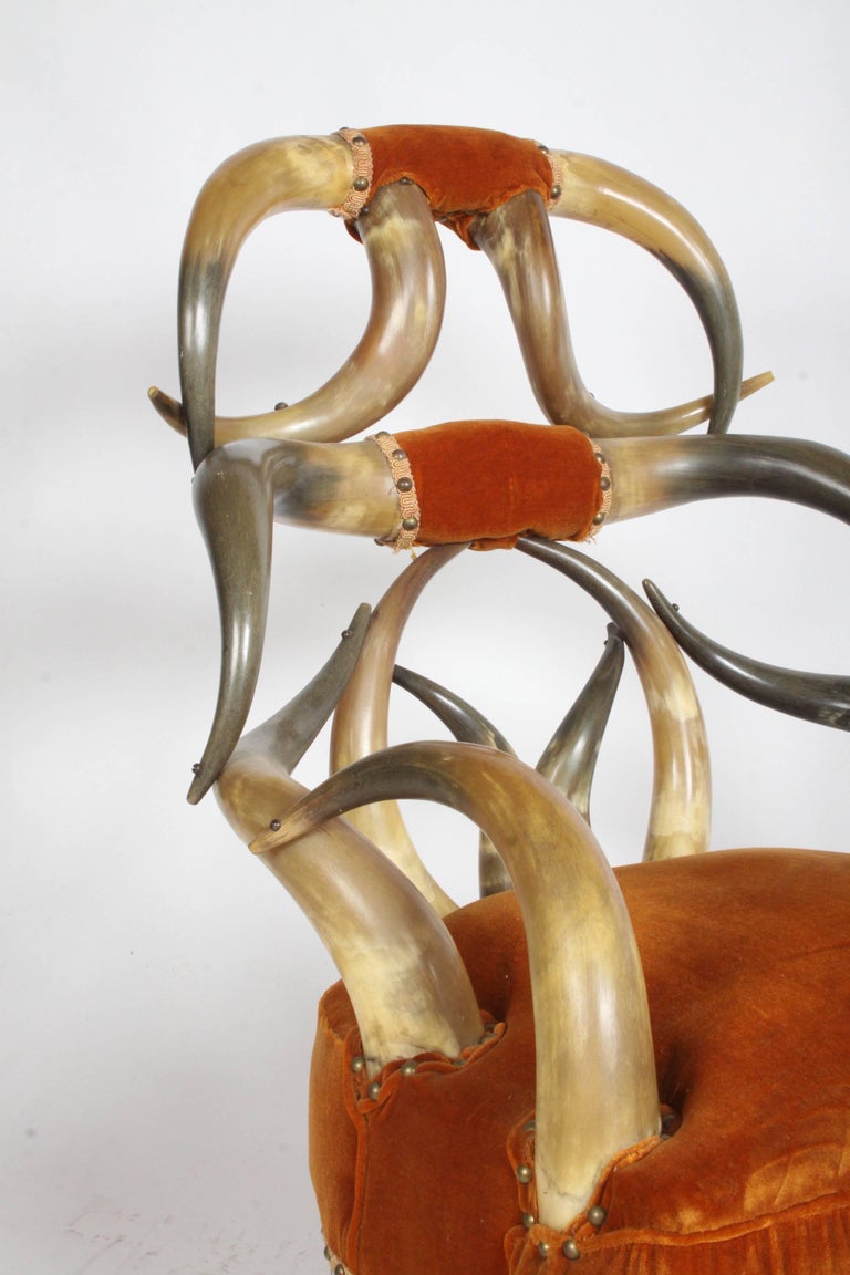 Incredible Late 19th Century Steer Horn Chair and Ottoman For Sale at
