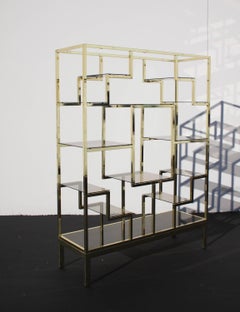 1970s Large Brass Italian Étagère with Geometric Design