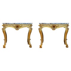 Pair of Italian Breccia Marble Top Giltwood Consoles - Circa 1760