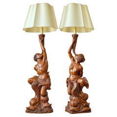 Coppia di lampade italiane figurate in noce - CIRCA 1820