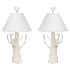 Jacques Darbaud Coppia di lampade da tavolo in gesso bianco
