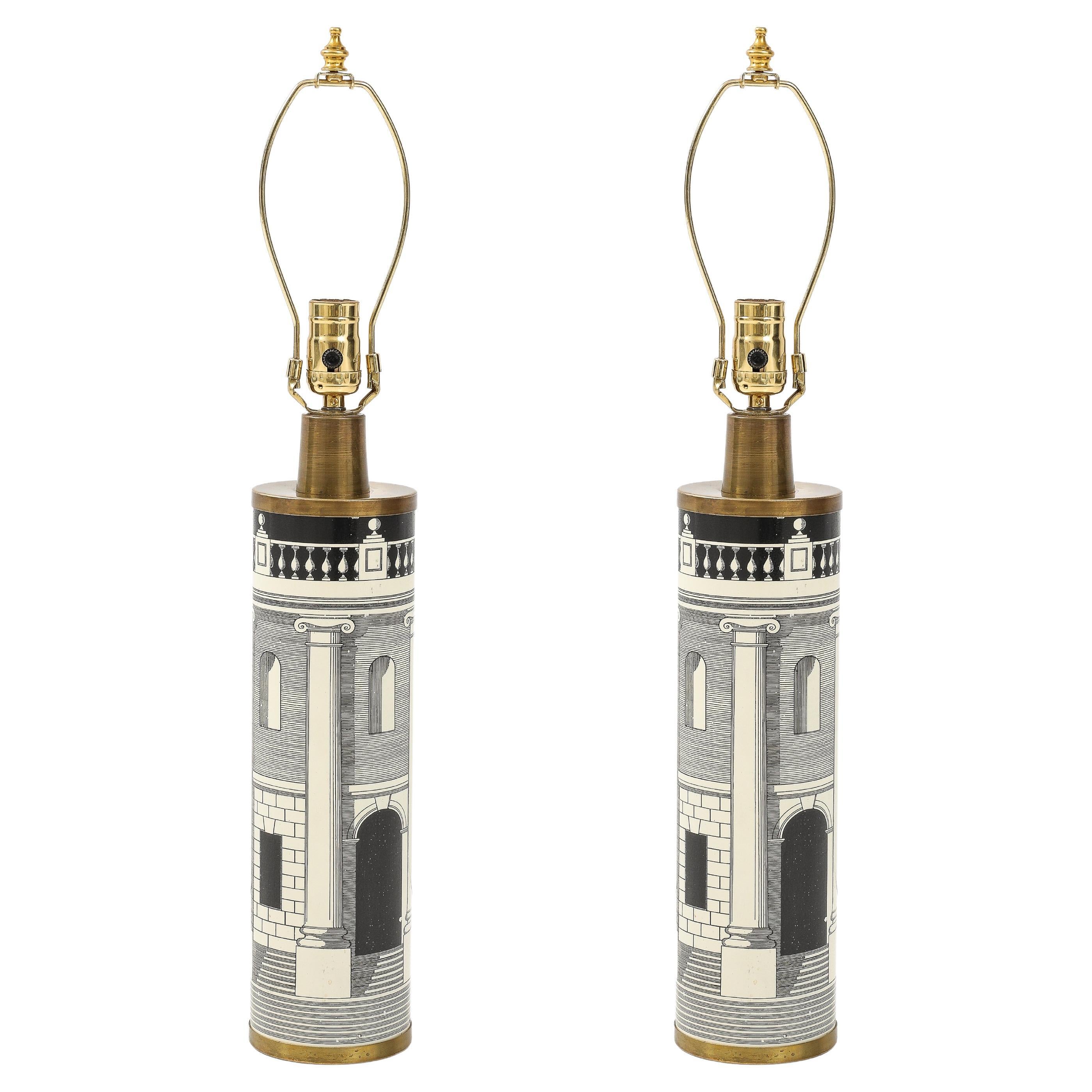 Pair of Fornasetti Architecture Lamps For Sale