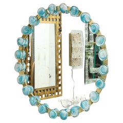 Large Circular Mirror With Blue Murano Ornements