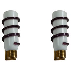 Spectacular White and Purple Pair of  Murano Sconces