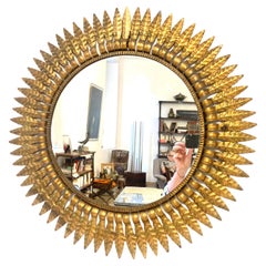 DOS  Espejos de metal dorado Sunburst