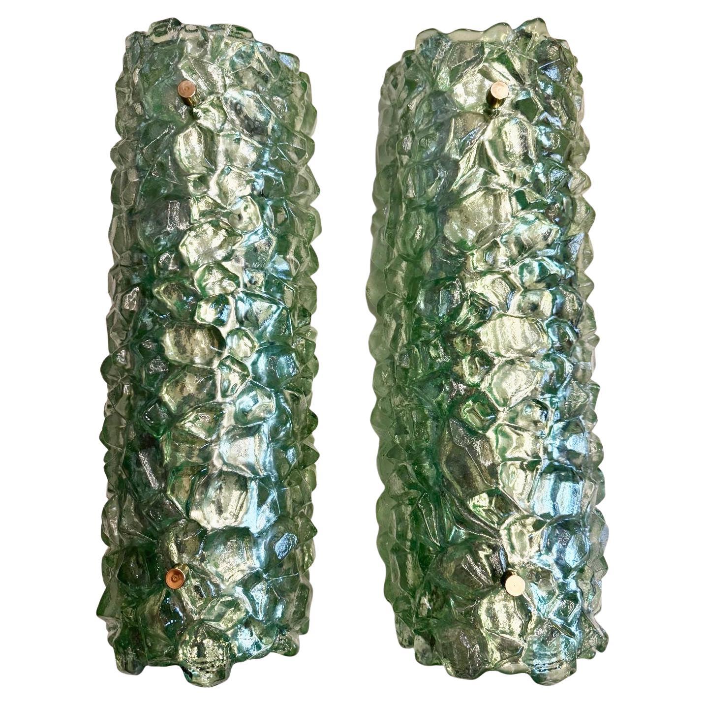Pareja alta de apliques verdes de Murano