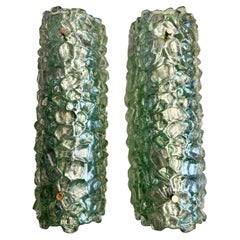 Tall Pair of Murano Green Sconces