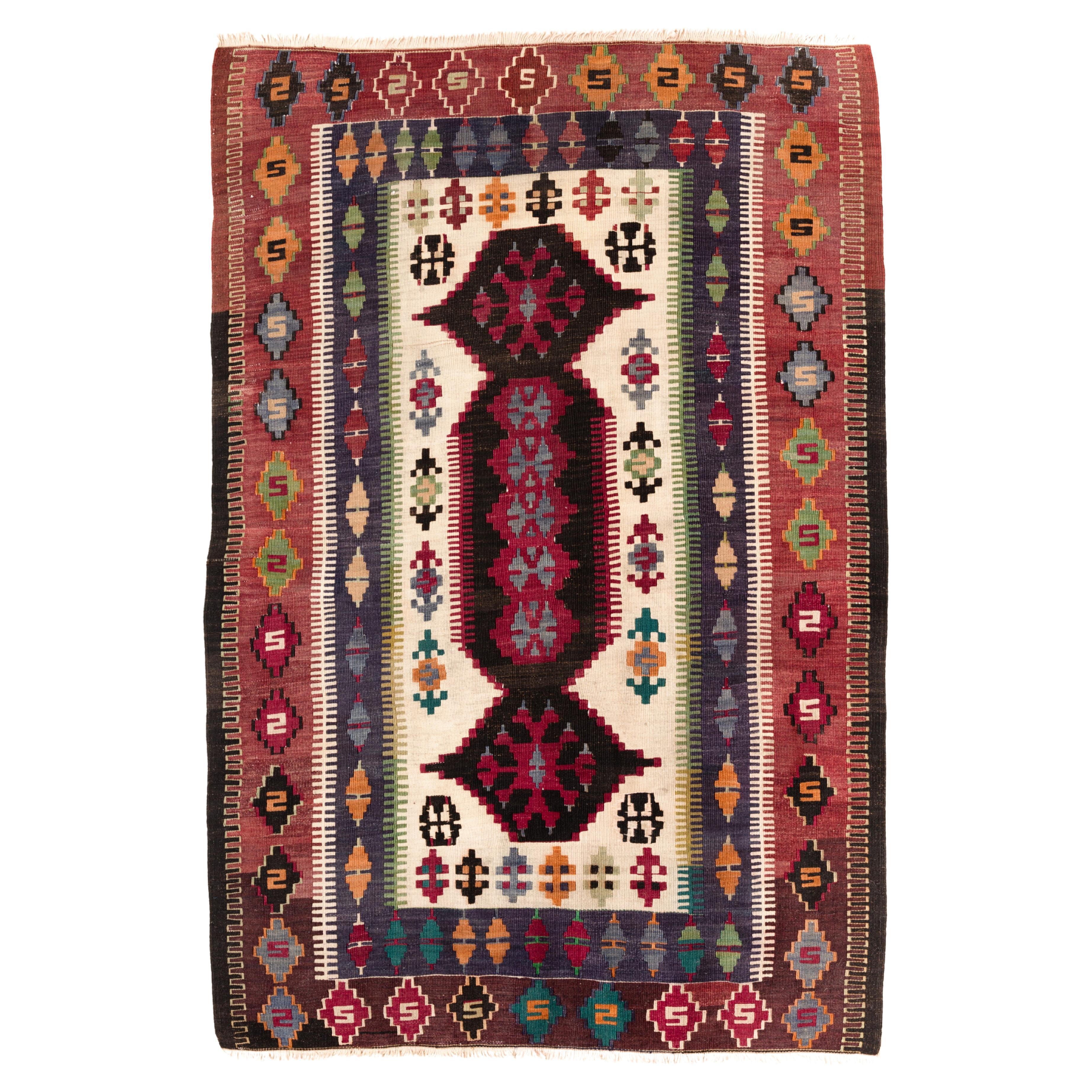 Vintage Konya Obruk Kilim Central Anatolian Rug Old Anatolia Turkish Carpet
