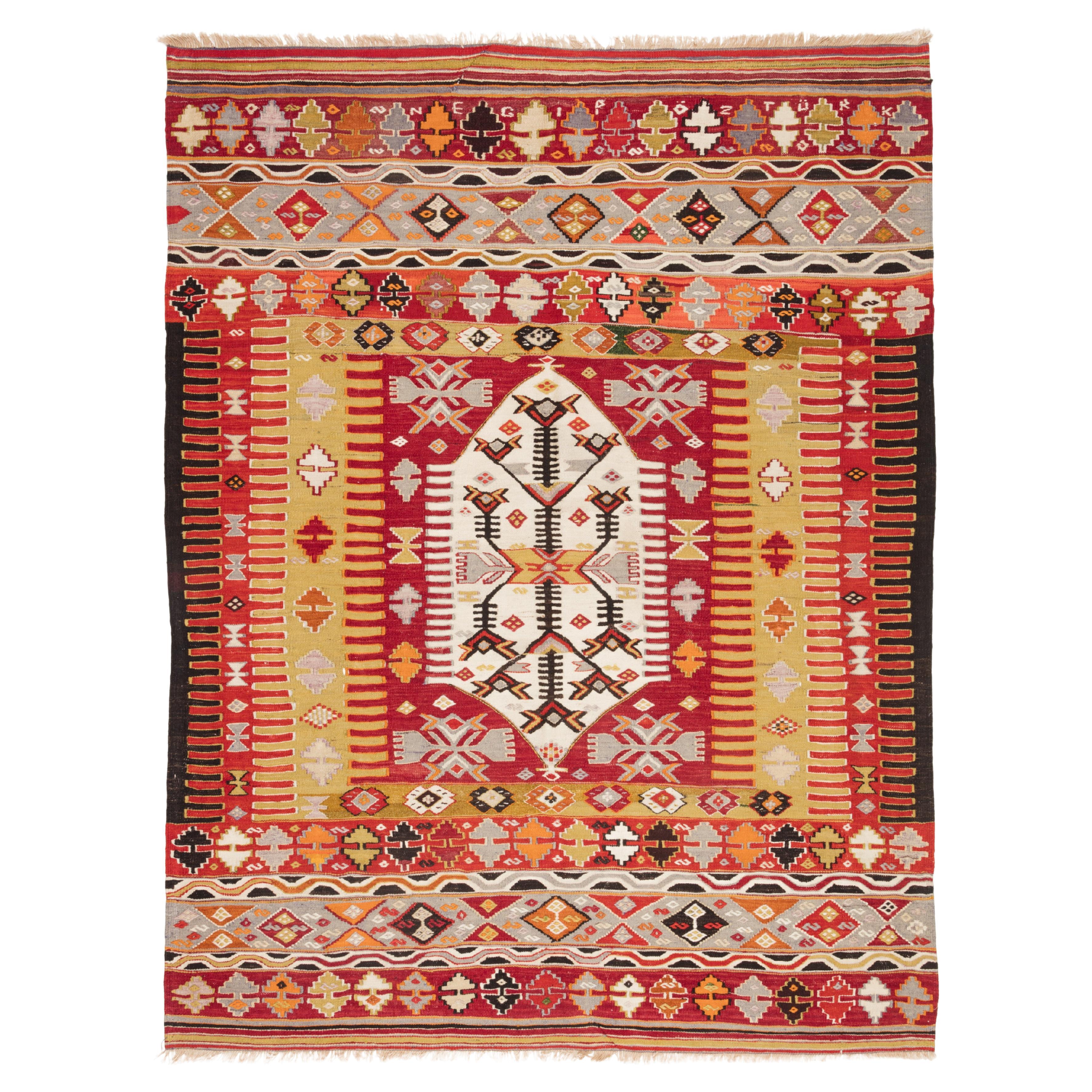 Vintage Afyon Kilim Western Anatolian Rug Old Traditional Natural Turkish Carpet For Sale