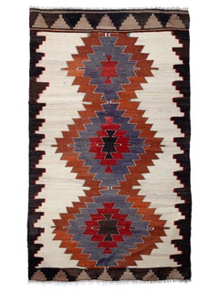 Semi Old Vintage Handwoven Wool Mut Kilim Central Anatolian Rug Turkish Carpet
