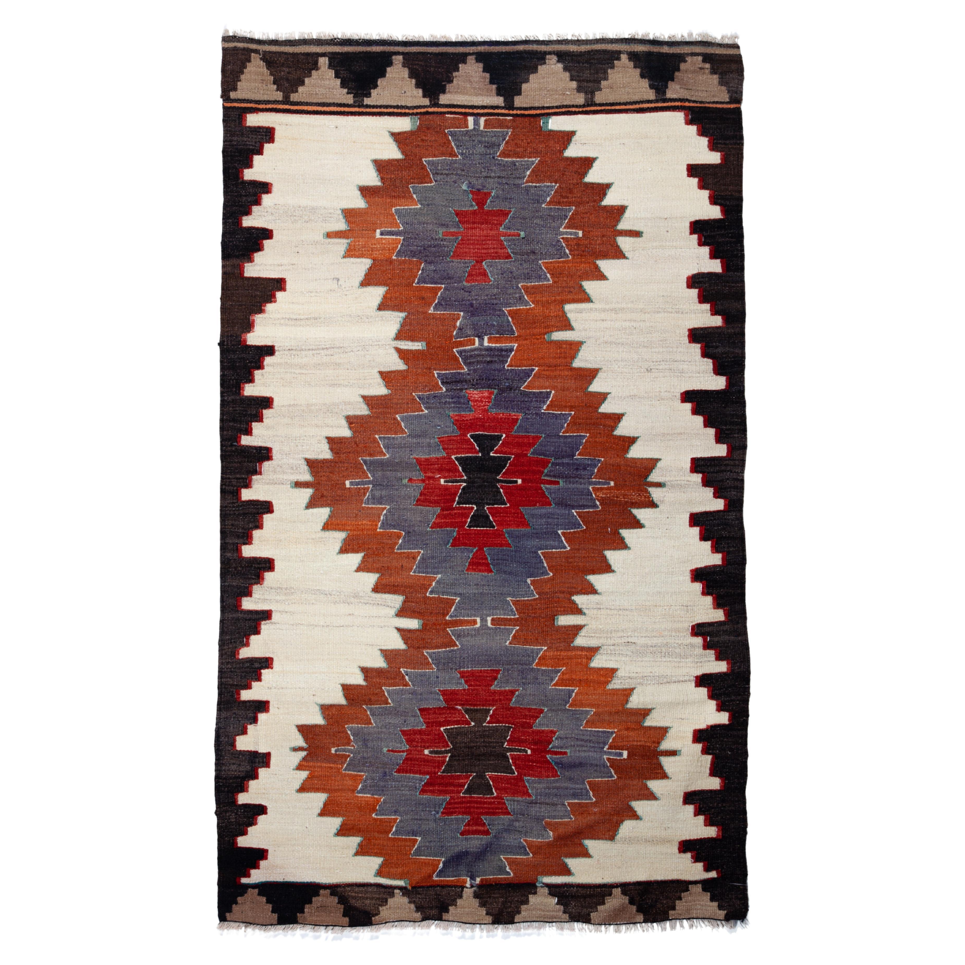 Semi Old Vintage Handgewebter Mut Kilim Zentral Anatolischer Teppich Türkischer Teppich aus Wolle