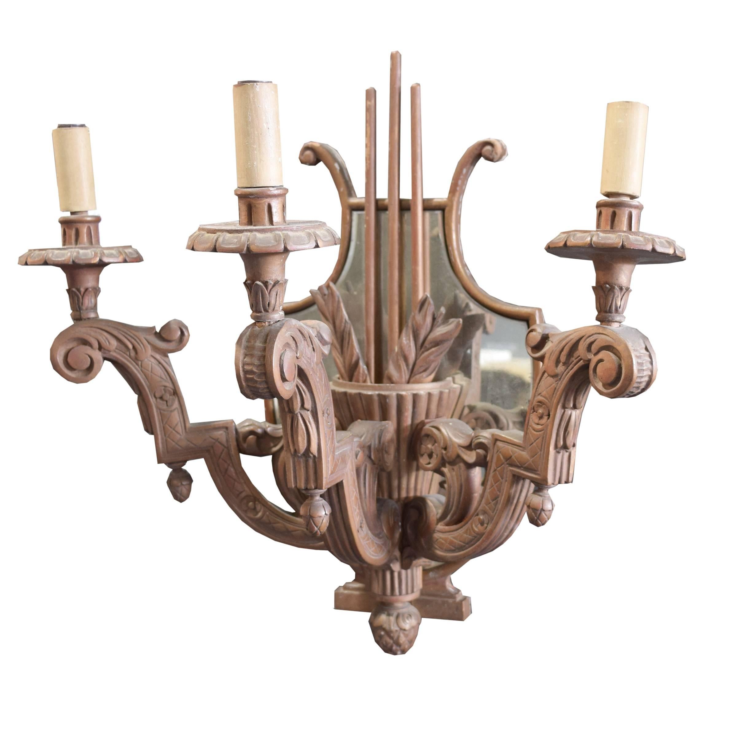20th Century Pair of Argentine Wood Sconces with Mirrors