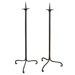 Pair of Early 19th Century Wrought Iron Candle Sticks