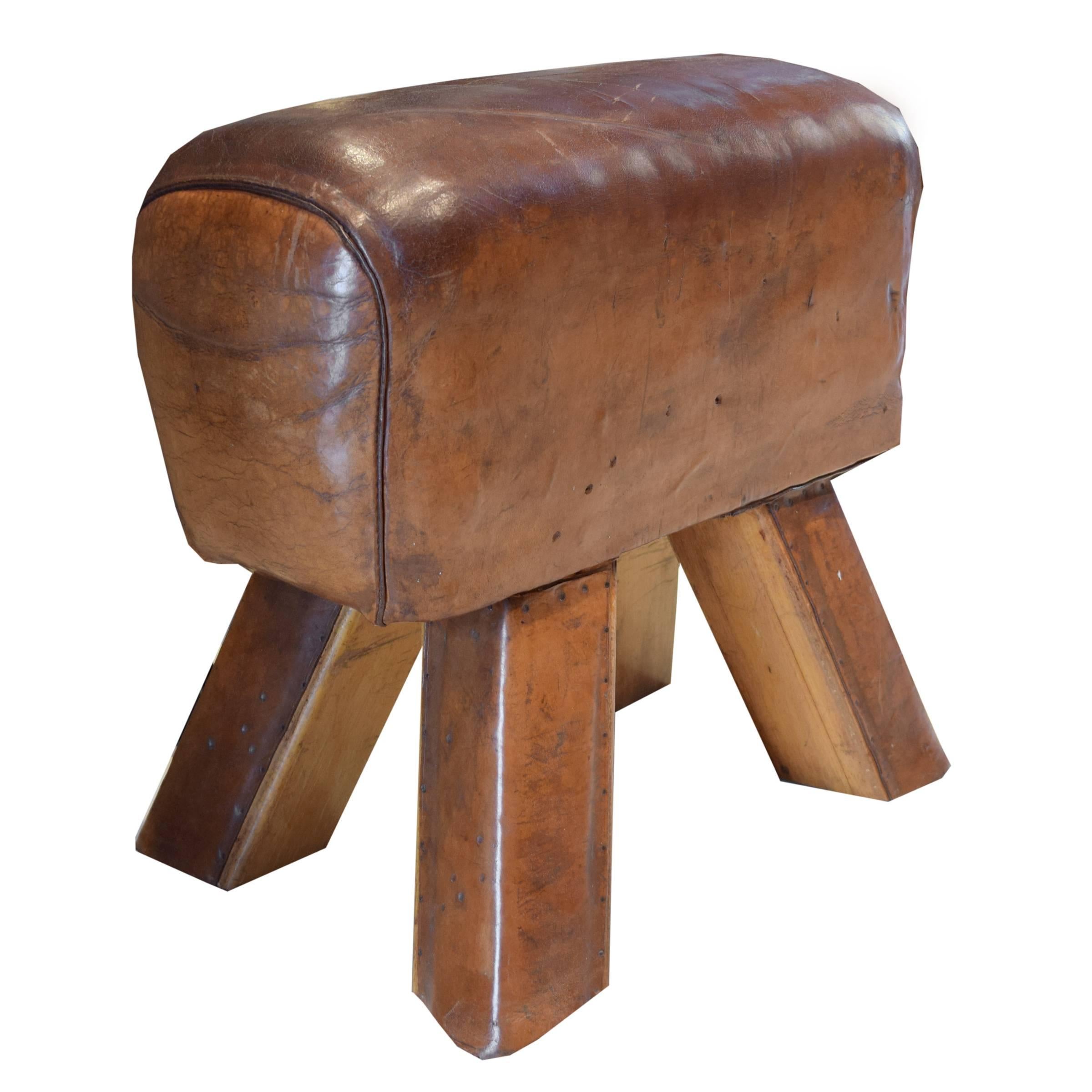 Czech Wood and Leather Pommel Horse Bench