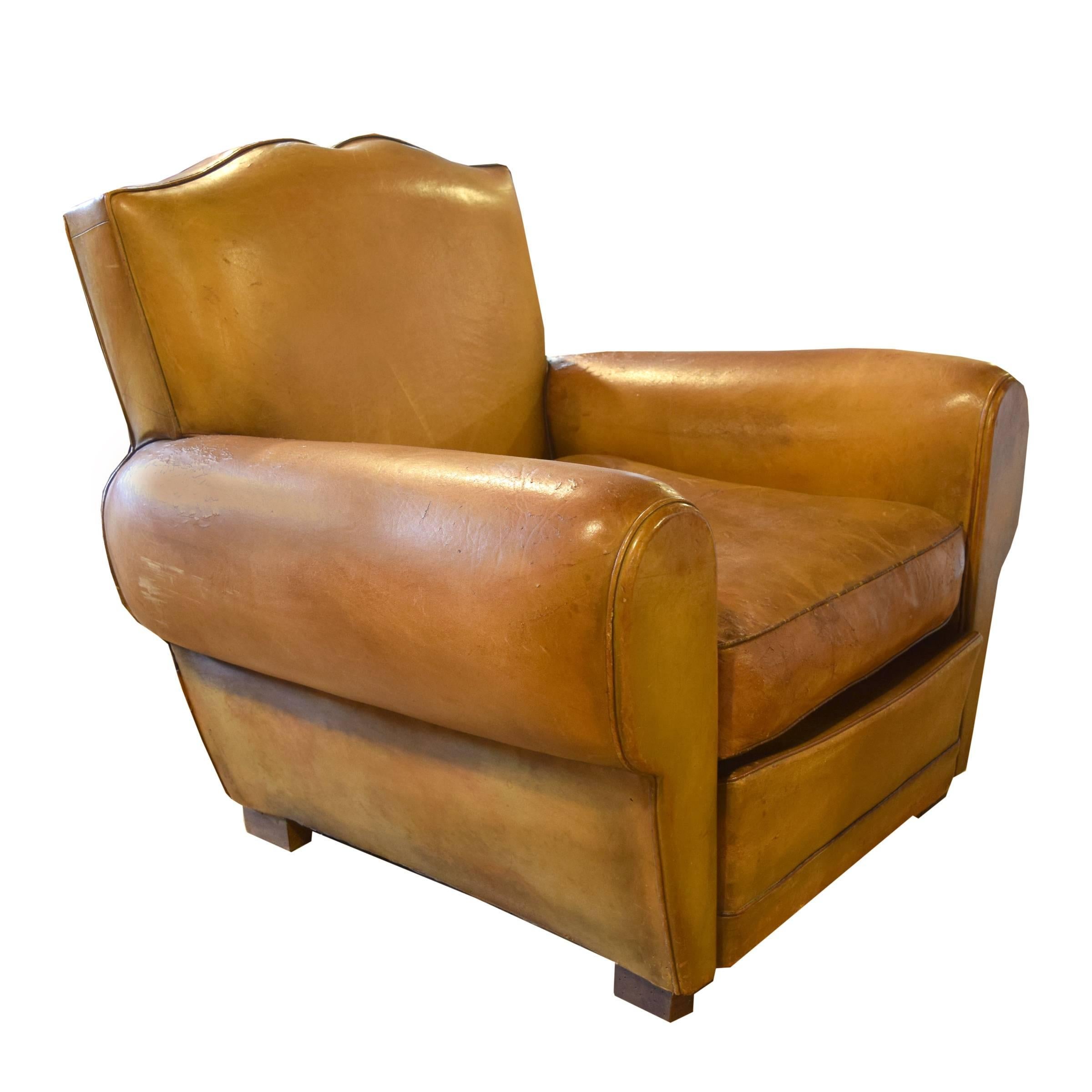 20th Century Pair of French Leather Club Chairs