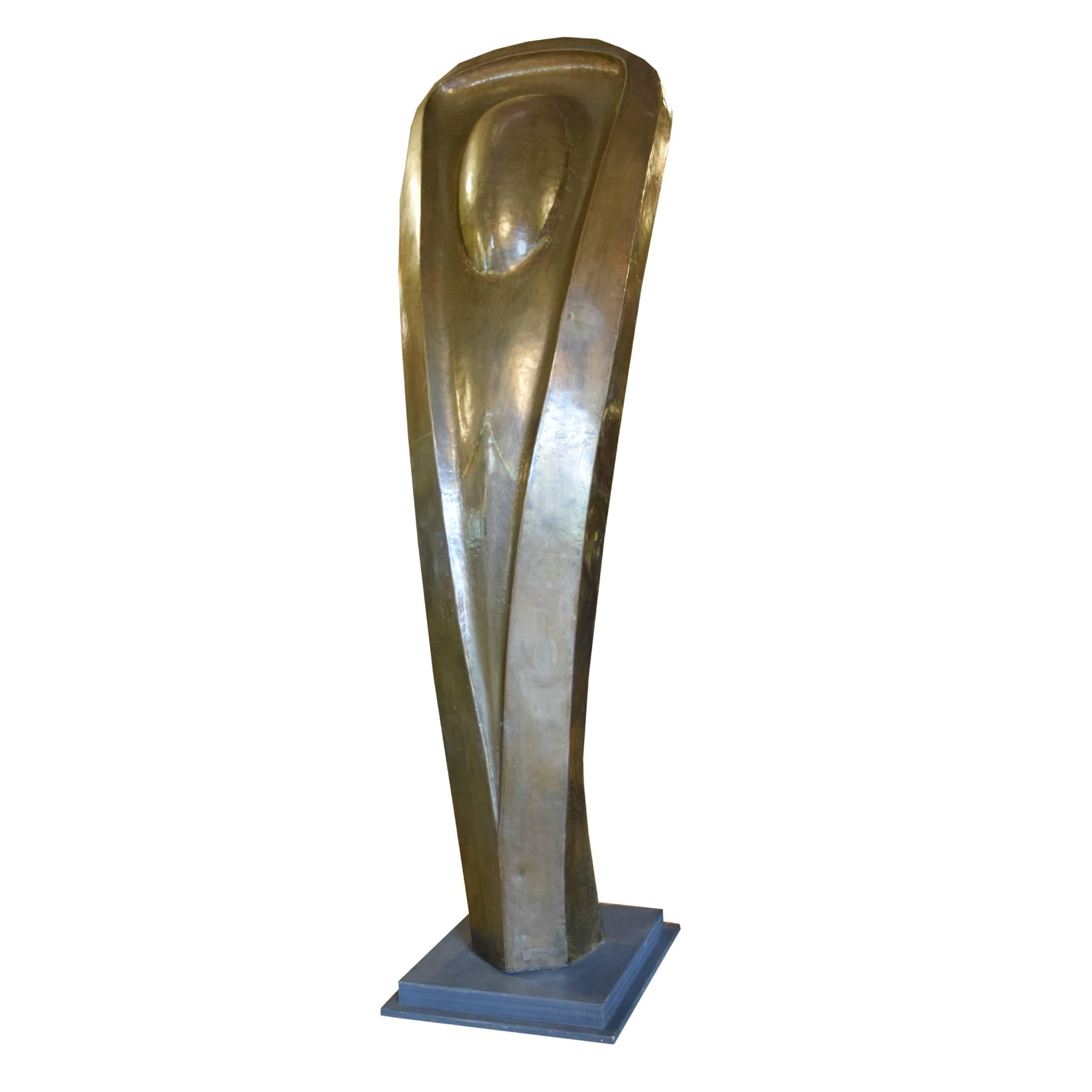 A monumental brass German Mid-Century modernist abstract sculpture, great for indoors or out.