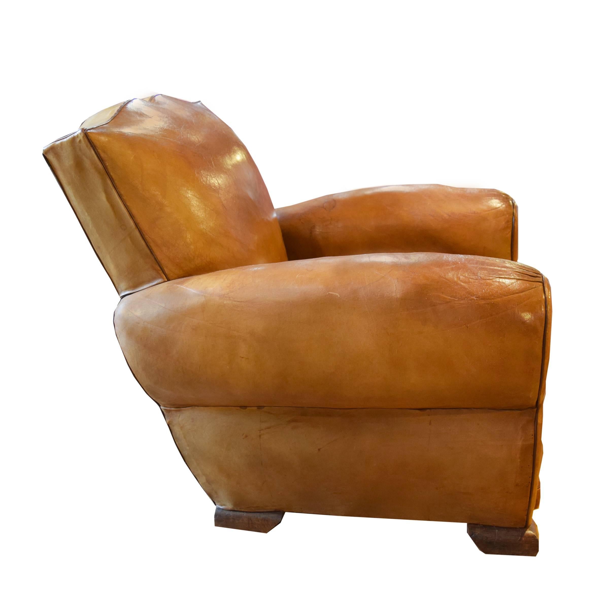 20th Century Pair of French Leather Club Chairs