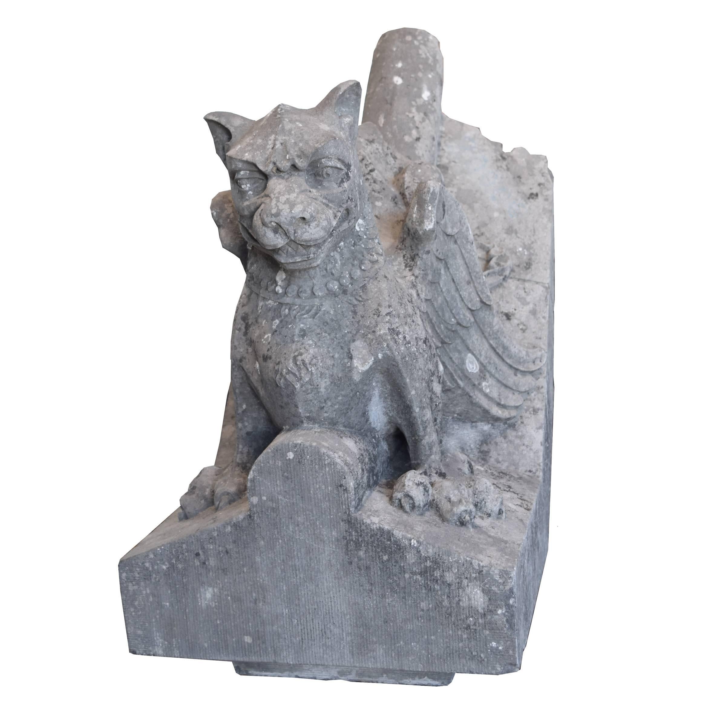 The best French carved stone winged gargoyle with a gorgeous patina, 19th century.