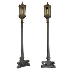 Pair of American Cast Iron Torchiere Lights
