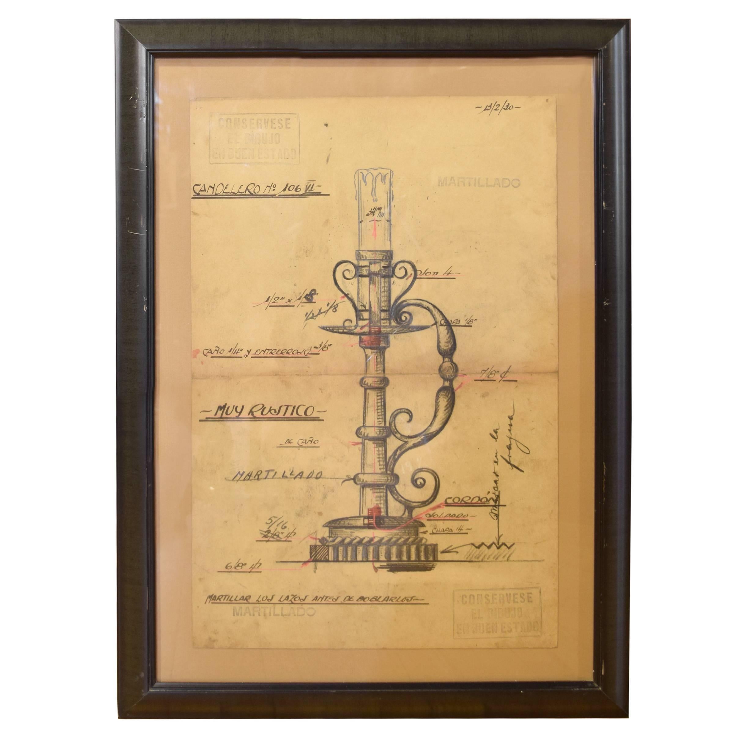 Framed Original Working Drawing from the Estate of Jose Thenee