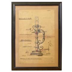 Antique Framed Original Working Drawing from the Estate of Jose Thenee