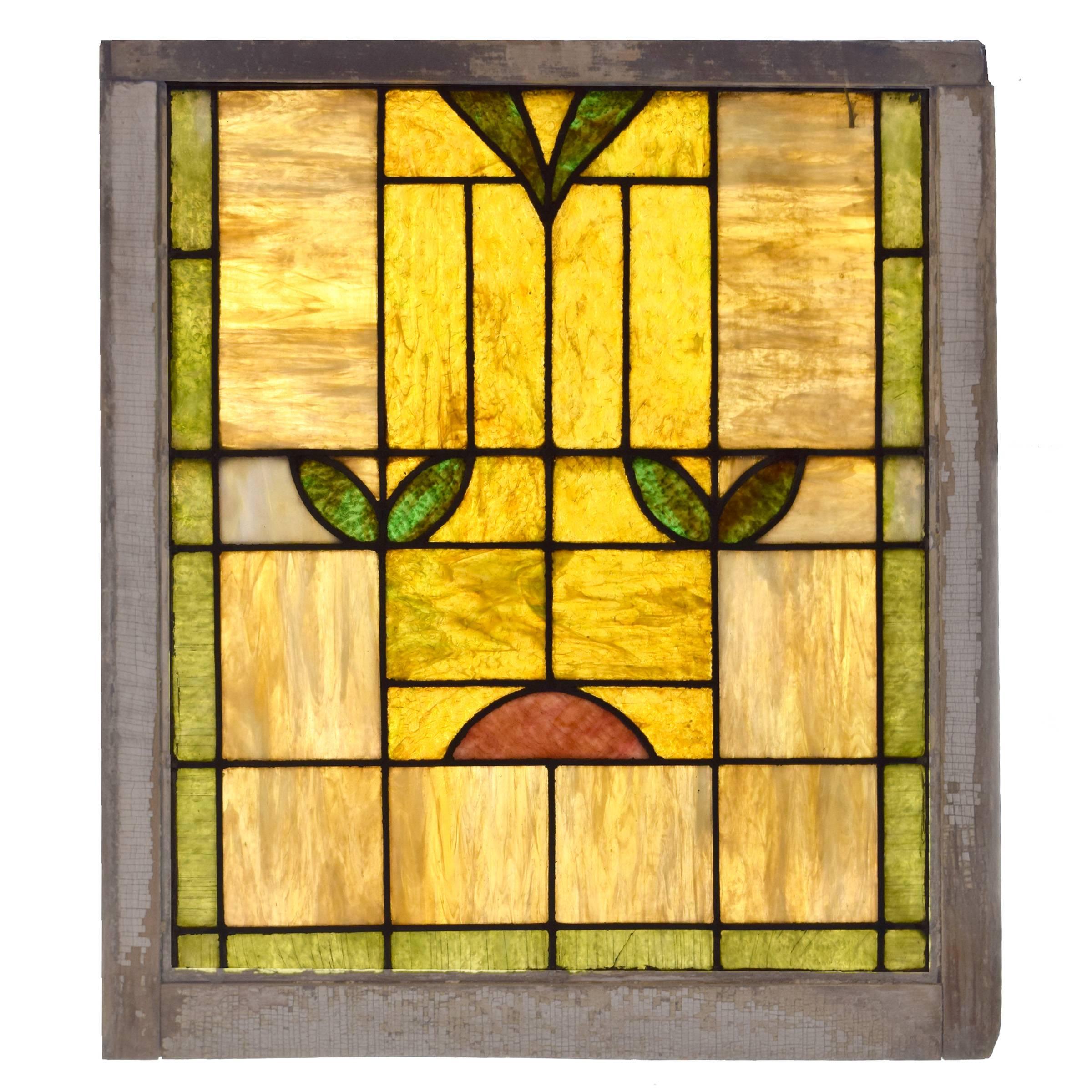 Art Nouveau American Two-Panel Stained Glass Window