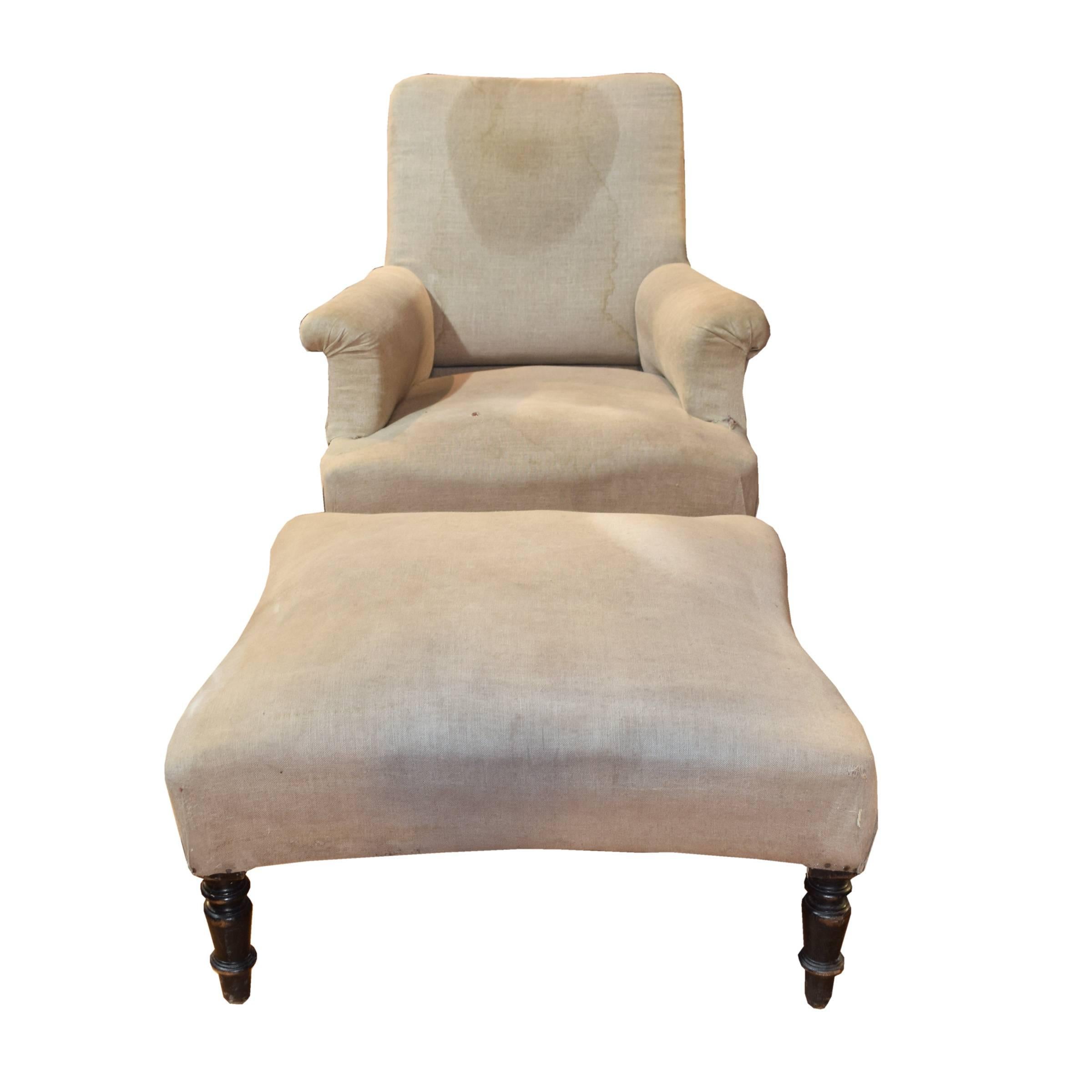 19th Century French Napoleon III Reclining Chair with Ottoman